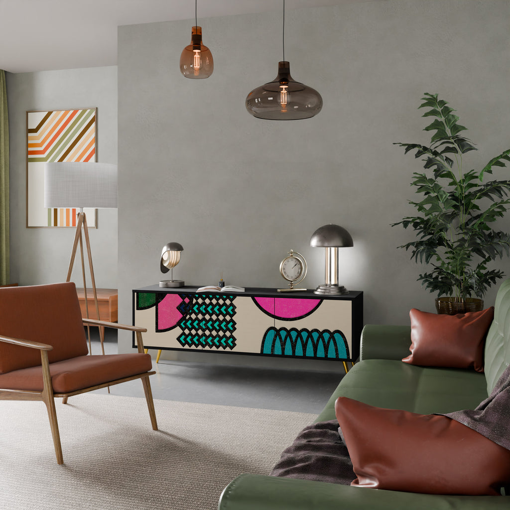 Mueble de TV GEOMETRIC RHAPSODY de 3 puertas con acabado negro