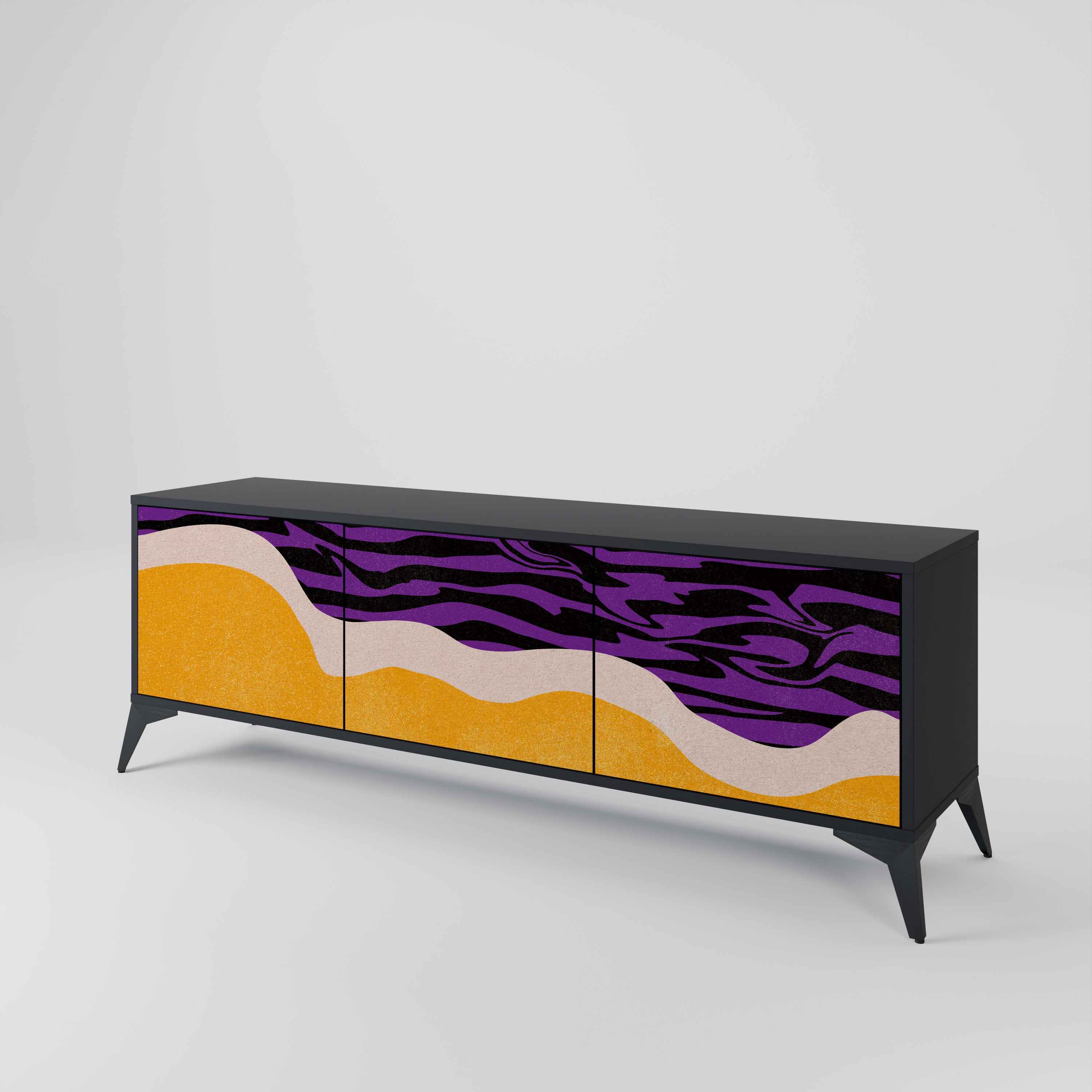 INDEPENDENT BORDER 3-Door TV Stand in Black Finish