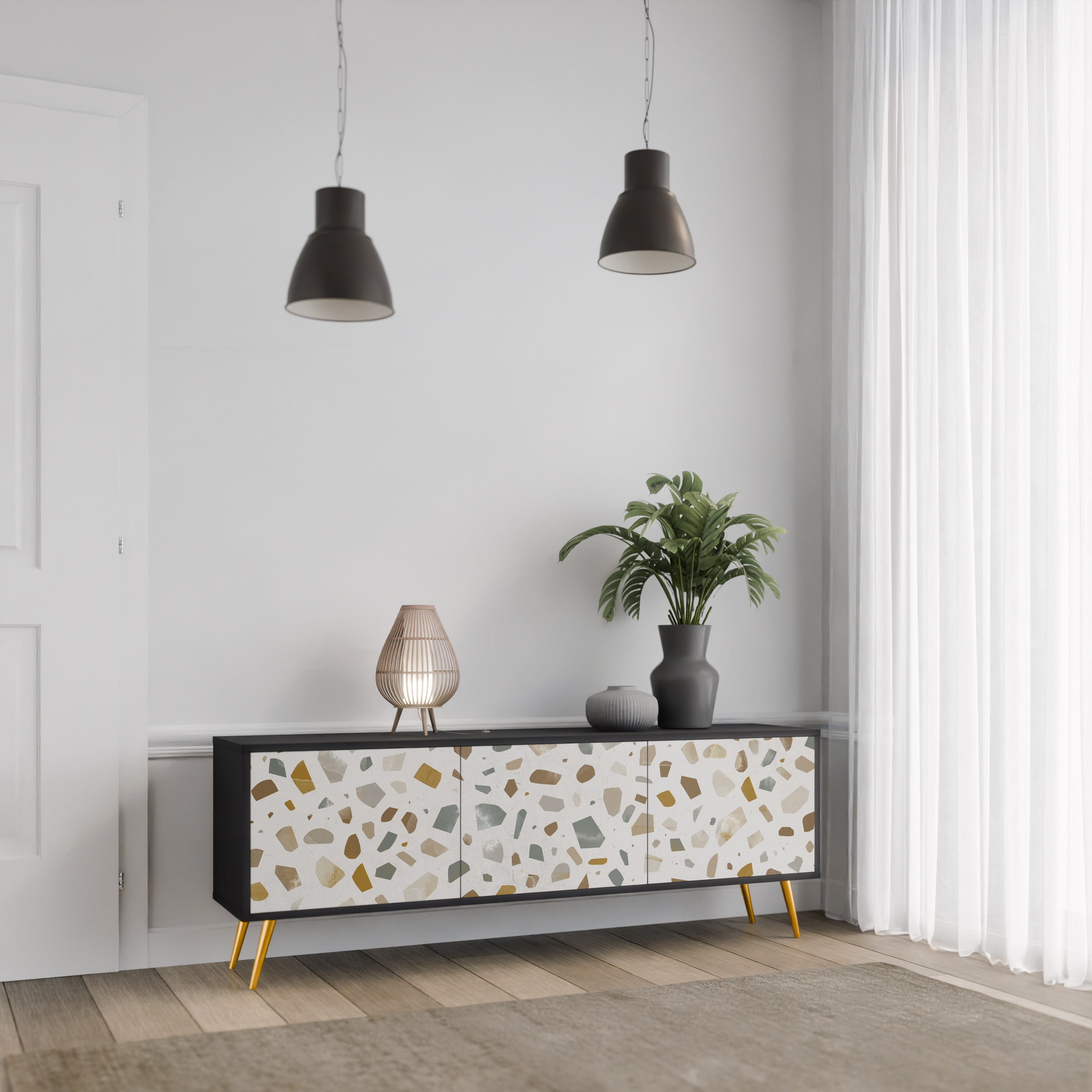 PIECES OF TOMORROW 3-Door TV Stand in Black Finish