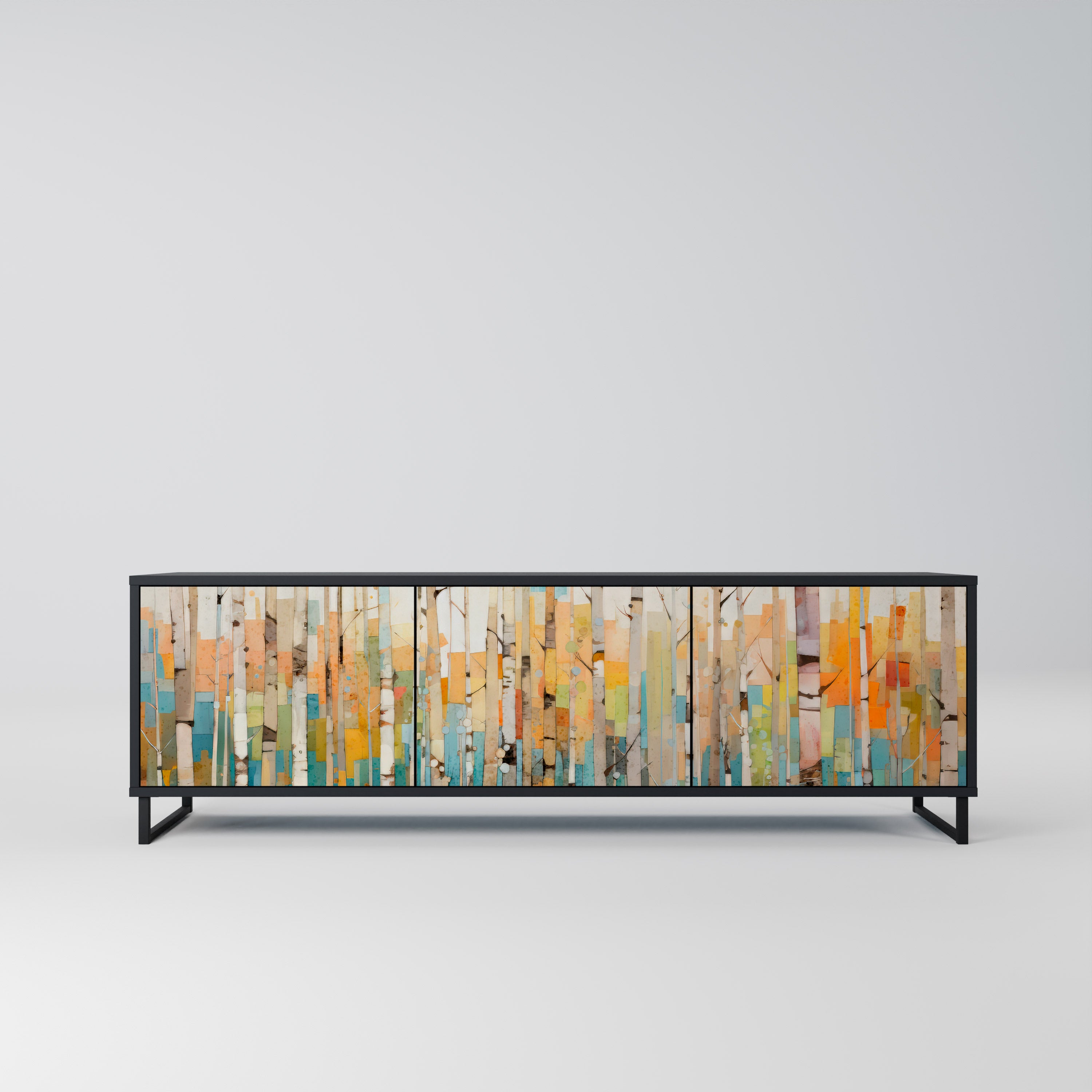 BIRCH KALEIDOSCOPE 3-Door TV Stand in Black Finish
