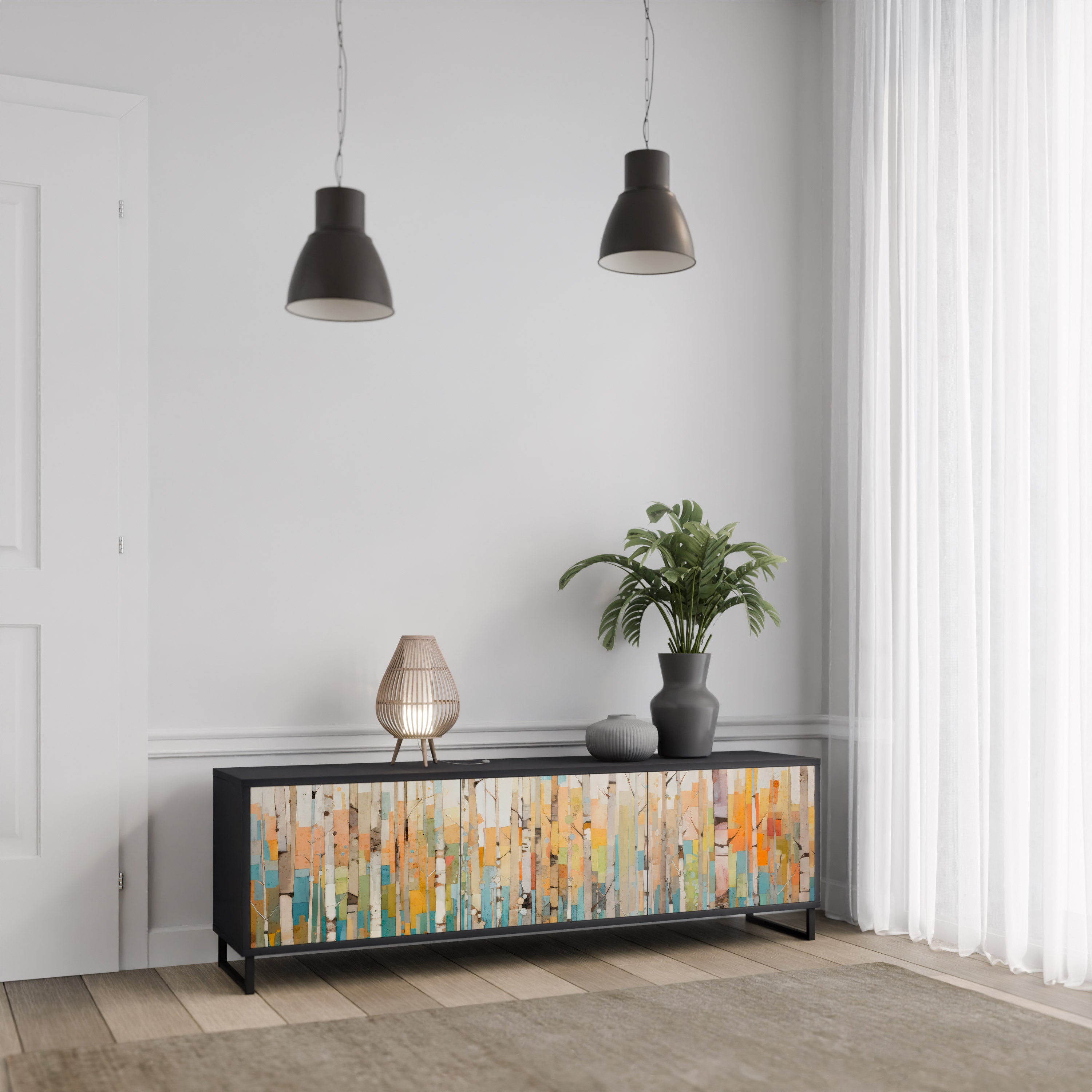 BIRCH KALEIDOSCOPE 3-Door TV Stand in Black Finish