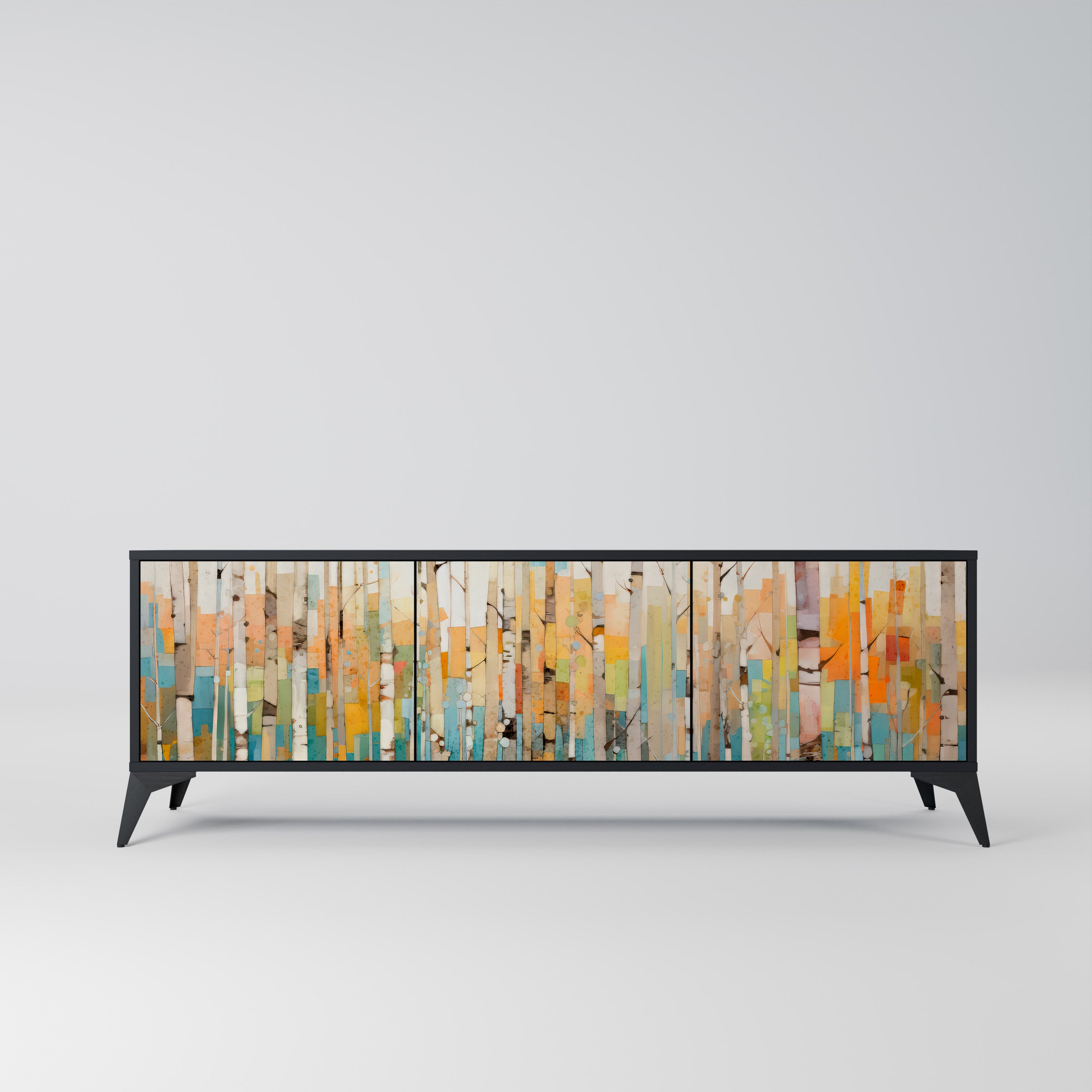 BIRCH KALEIDOSCOPE 3-Door TV Stand in Black Finish