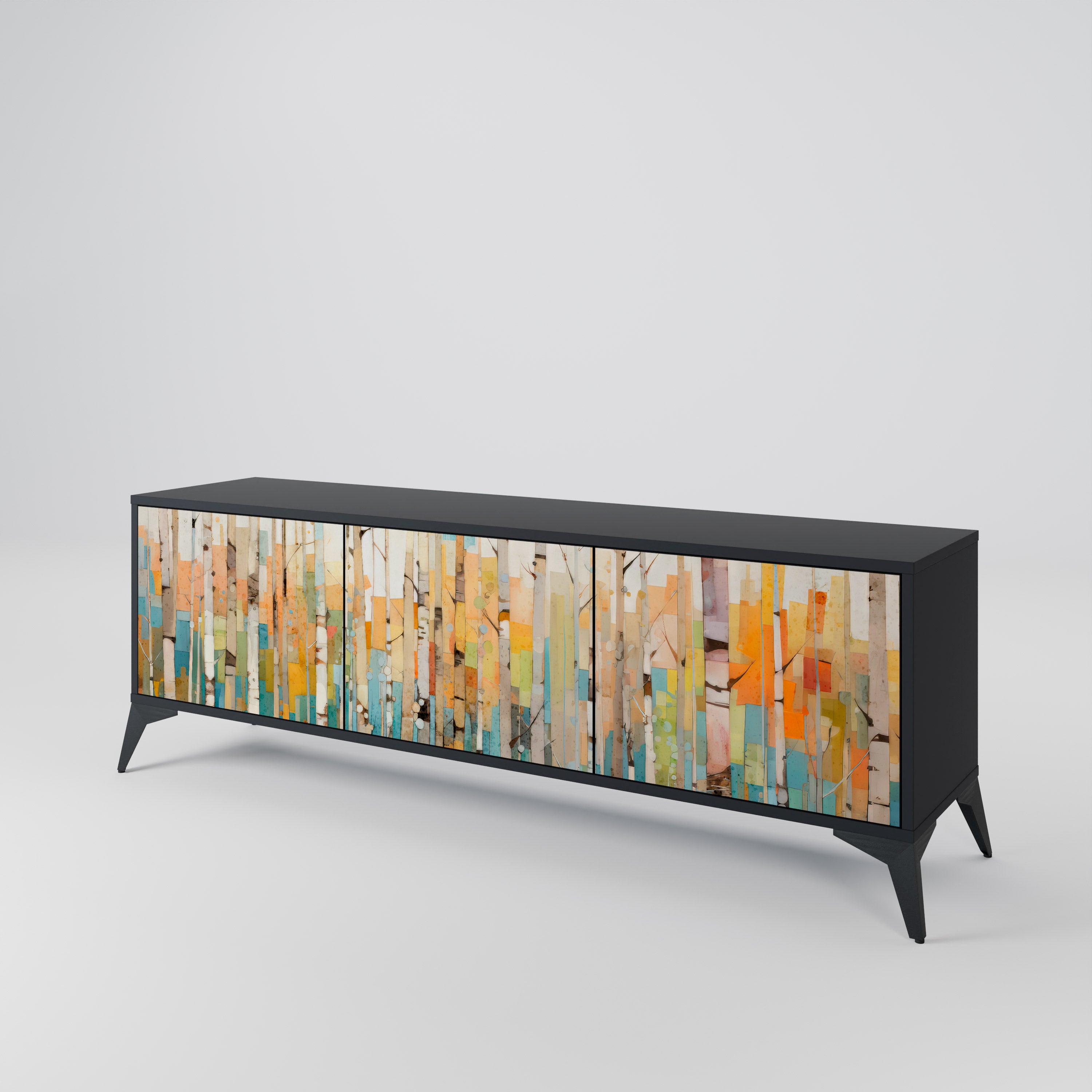 BIRCH KALEIDOSCOPE 3-Door TV Stand in Black Finish