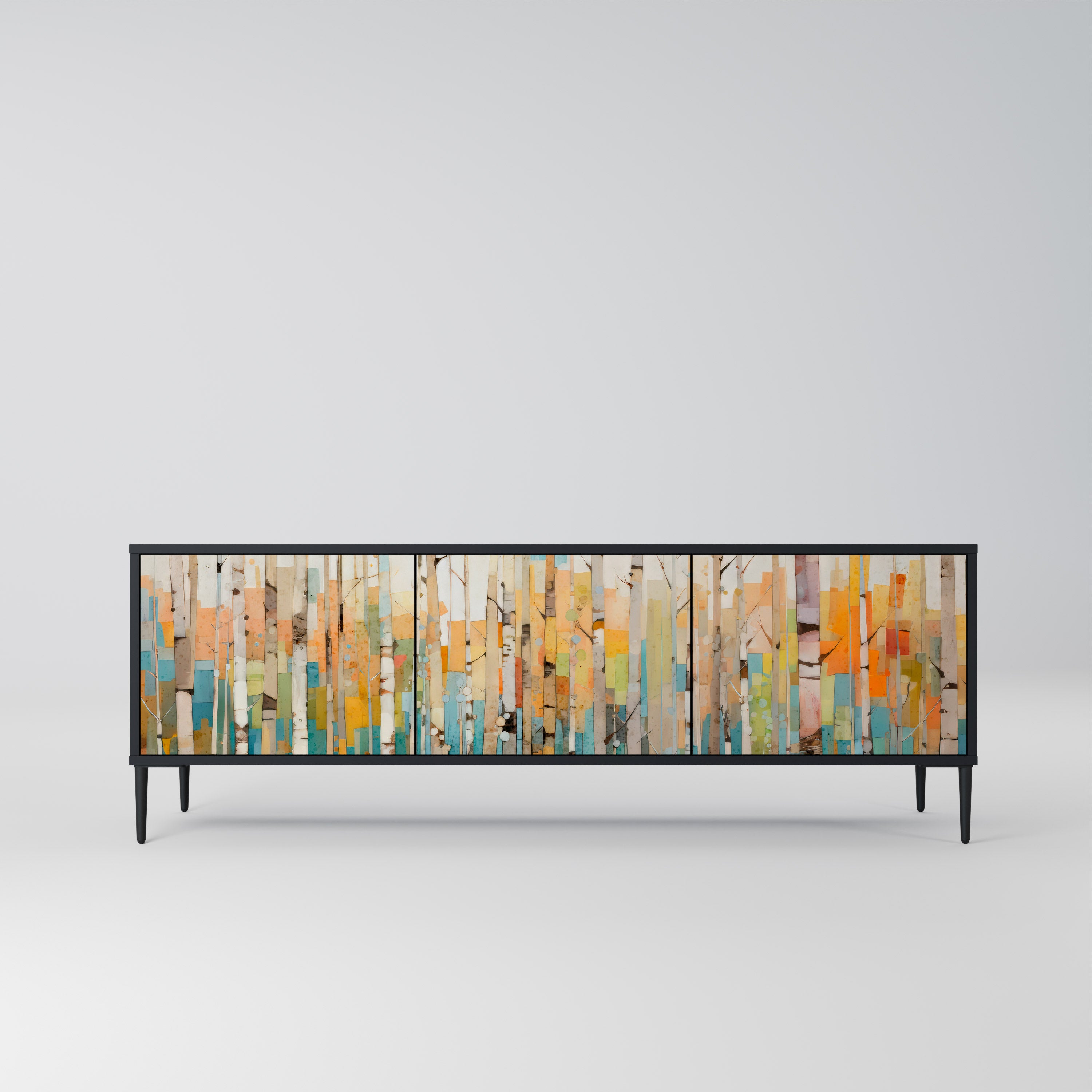 BIRCH KALEIDOSCOPE 3-Door TV Stand in Black Finish