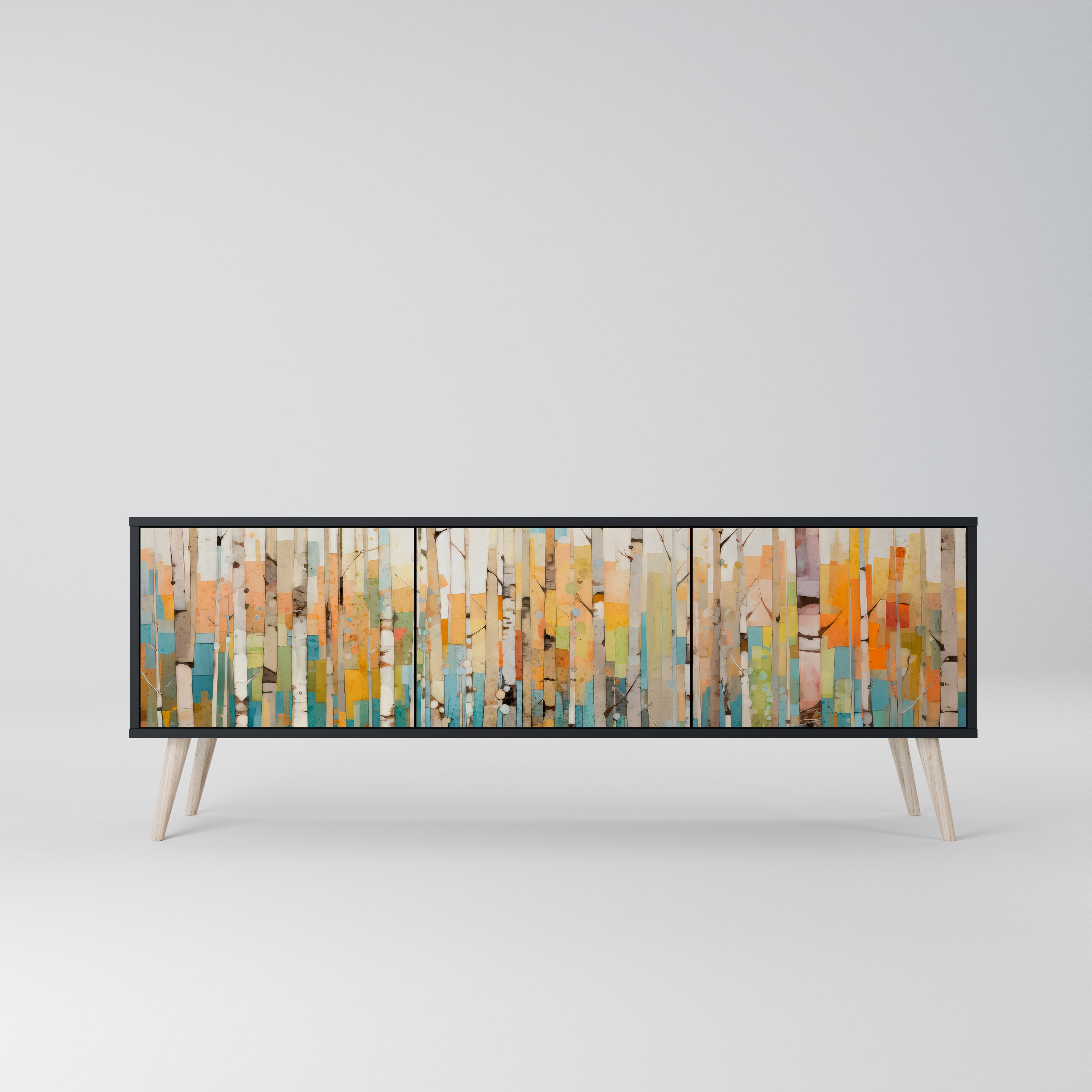 BIRCH KALEIDOSCOPE 3-Door TV Stand in Black Finish