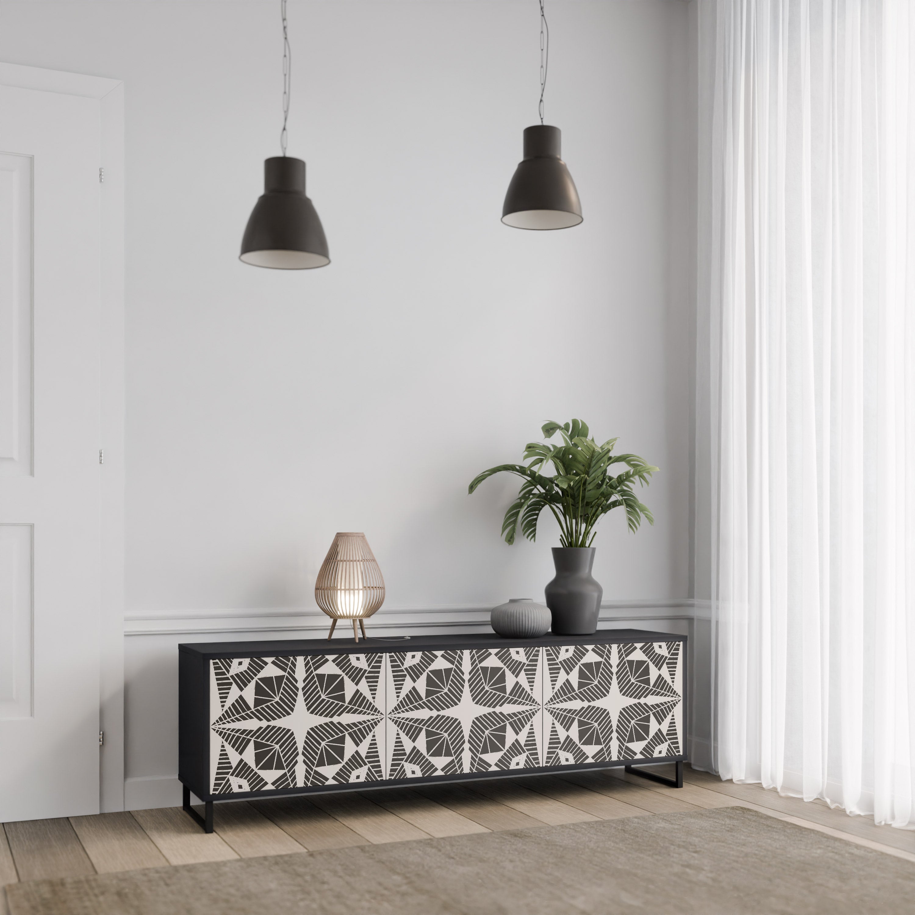 MONOCHROME NEXUS 3-Door TV Stand in Black Finish