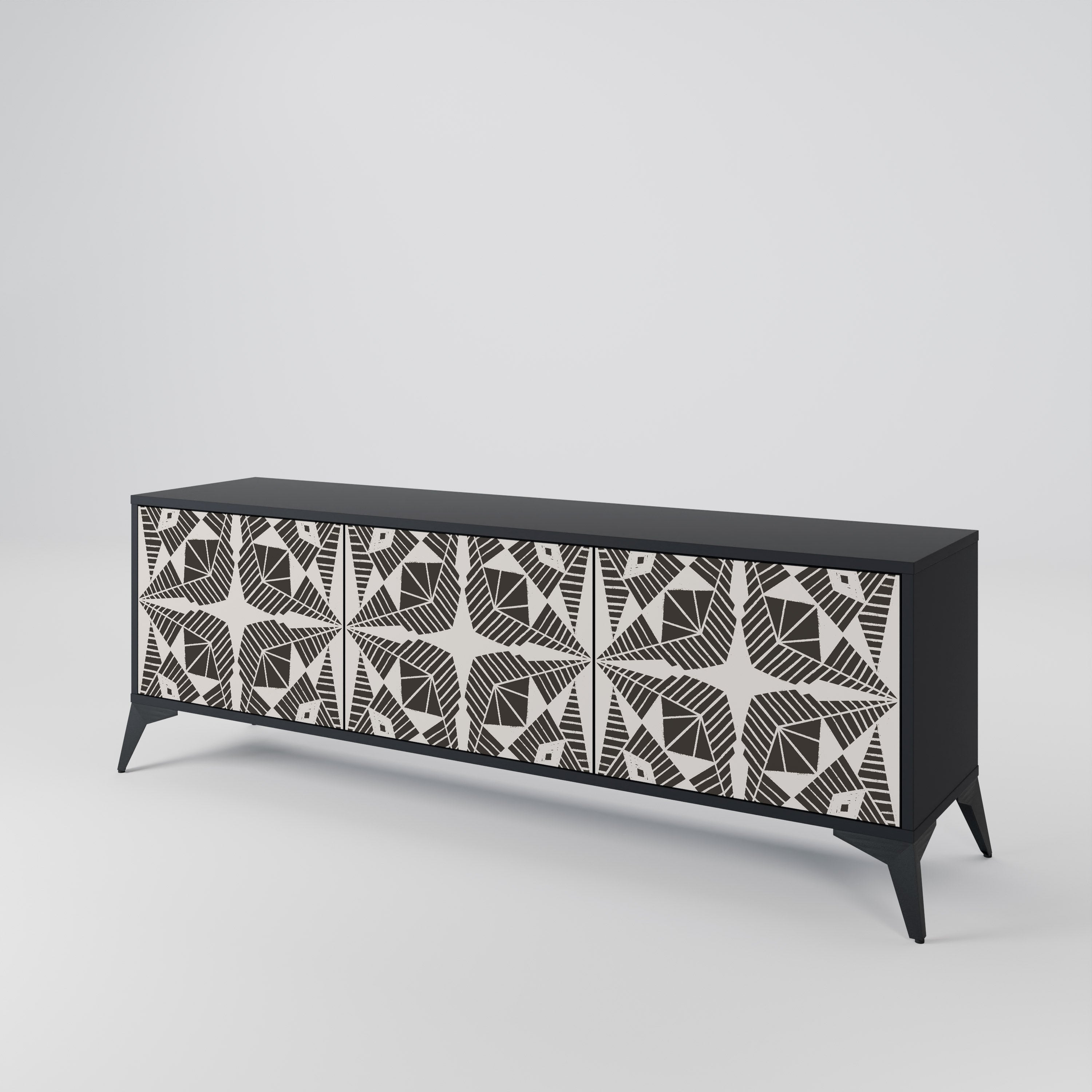 MONOCHROME NEXUS 3-Door TV Stand in Black Finish