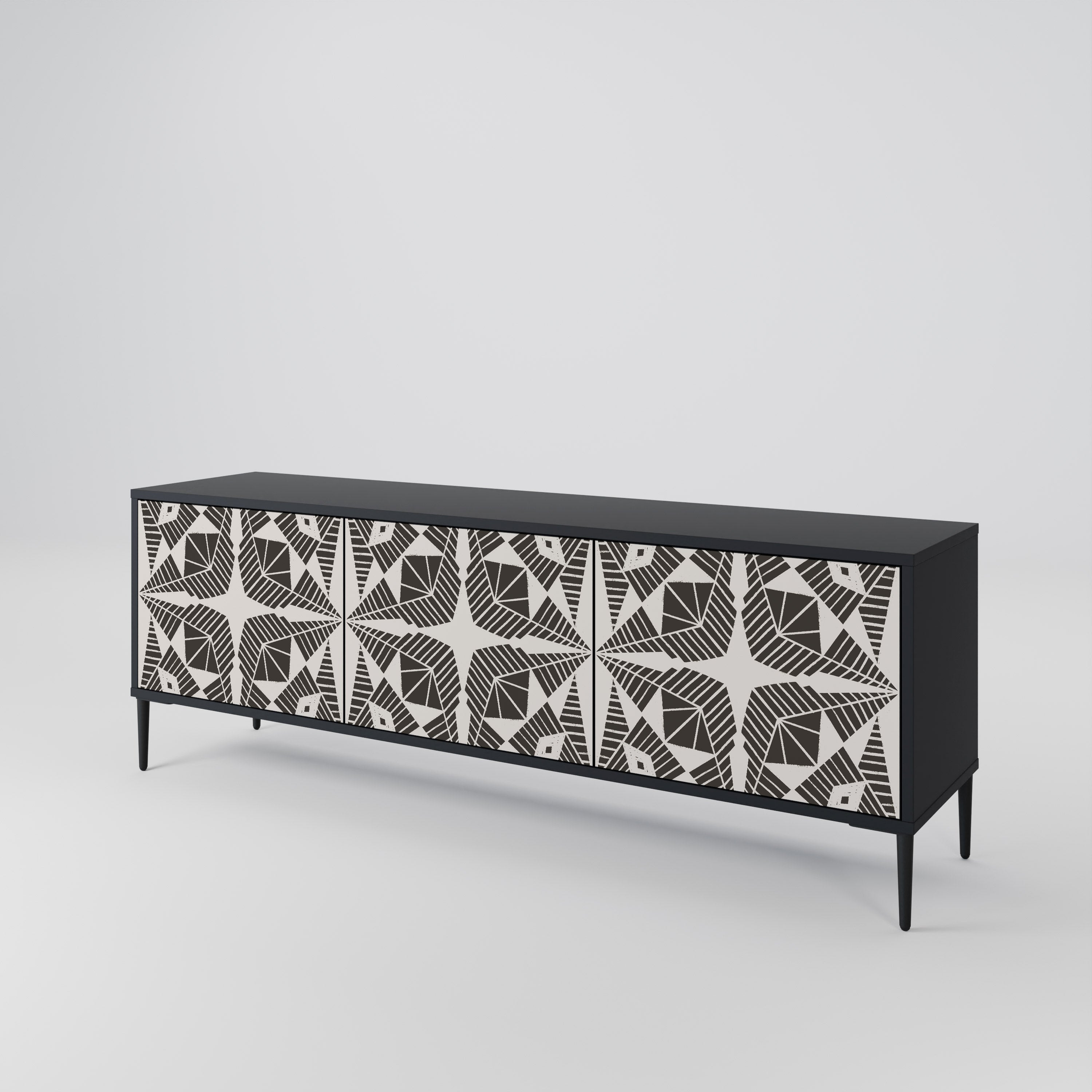 MONOCHROME NEXUS 3-Door TV Stand in Black Finish
