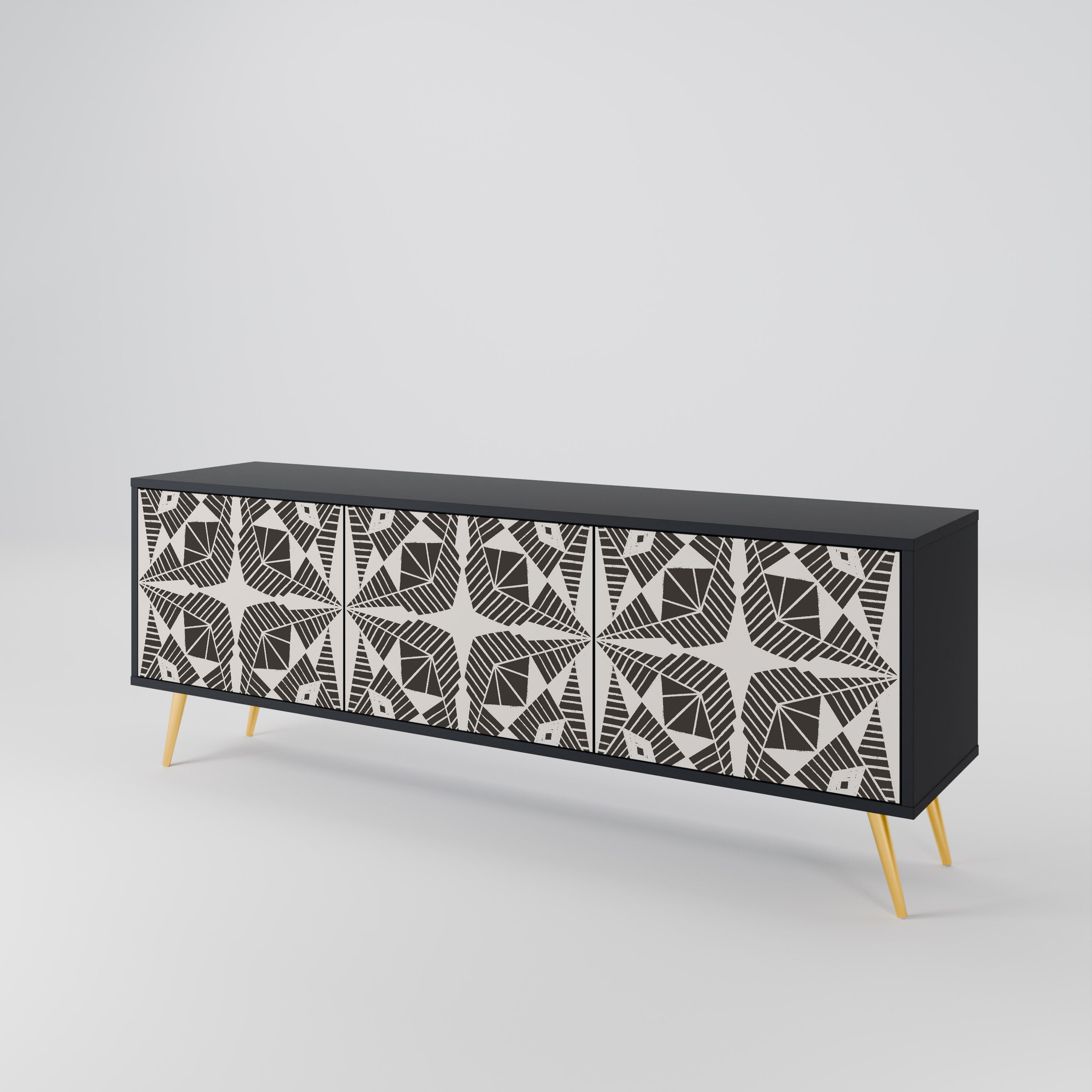 MONOCHROME NEXUS 3-Door TV Stand in Black Finish