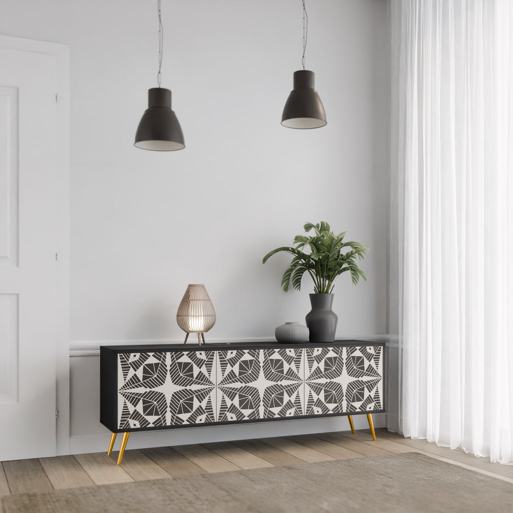 MONOCHROME NEXUS 3-Door TV Stand in Black Finish