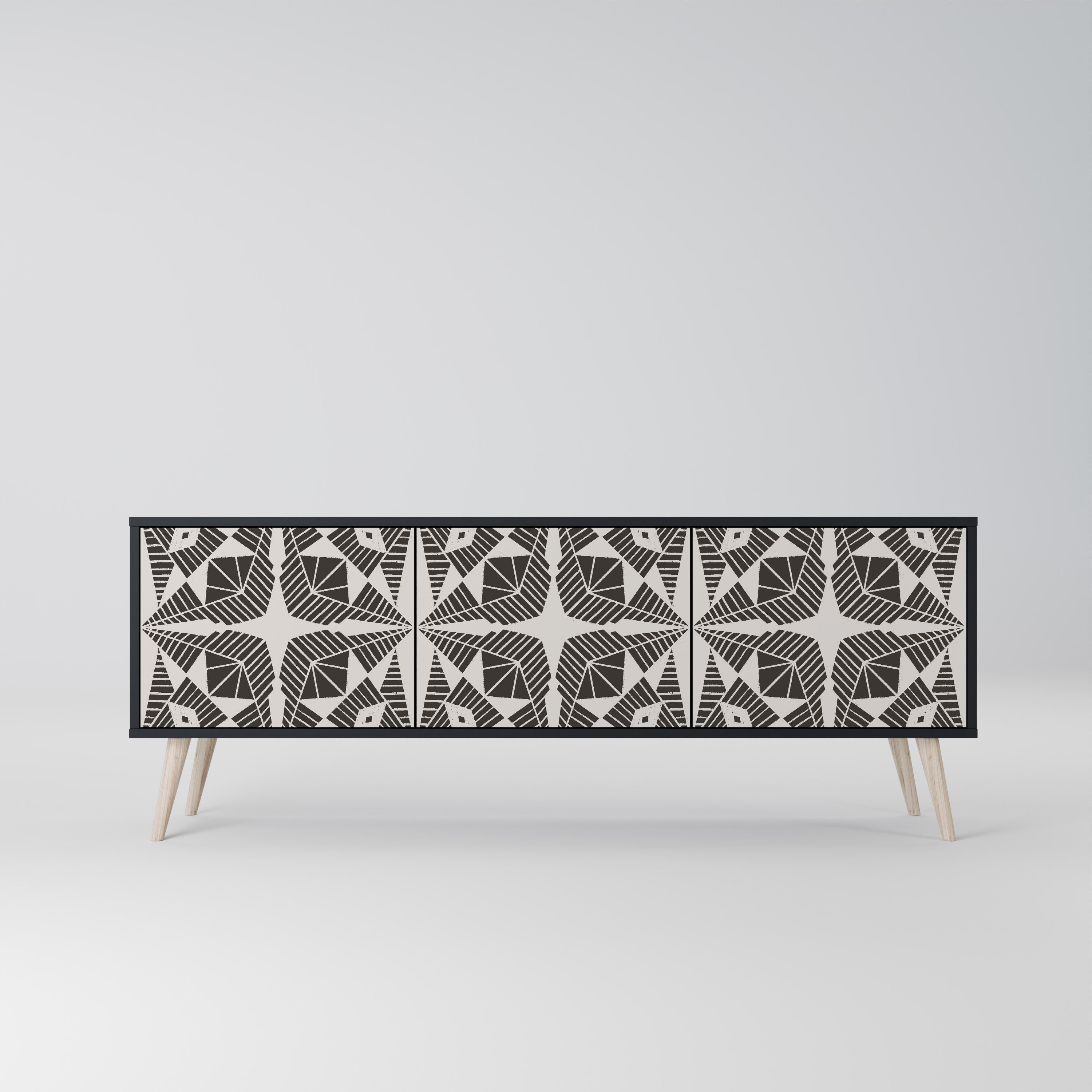 MONOCHROME NEXUS 3-Door TV Stand in Black Finish