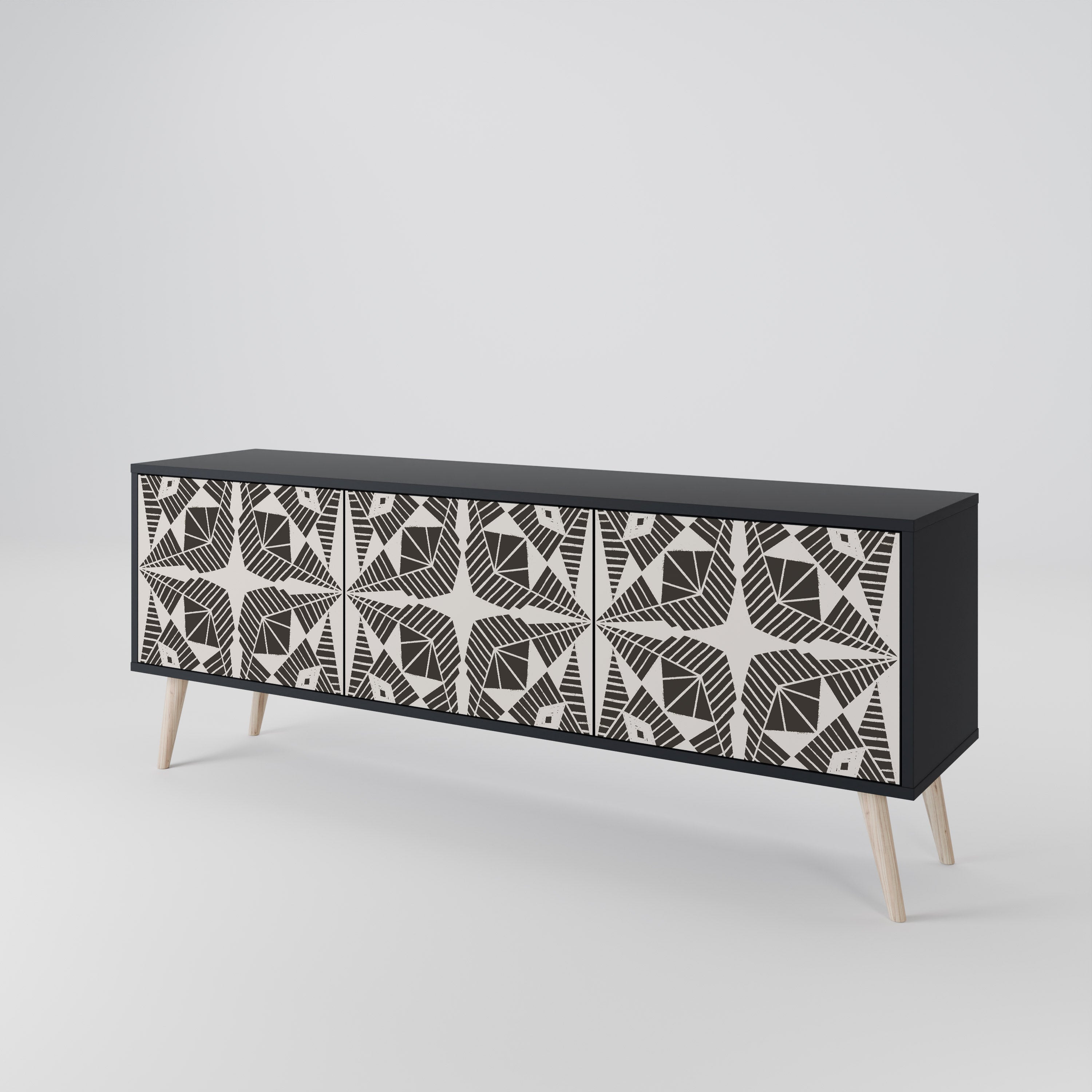 MONOCHROME NEXUS 3-Door TV Stand in Black Finish