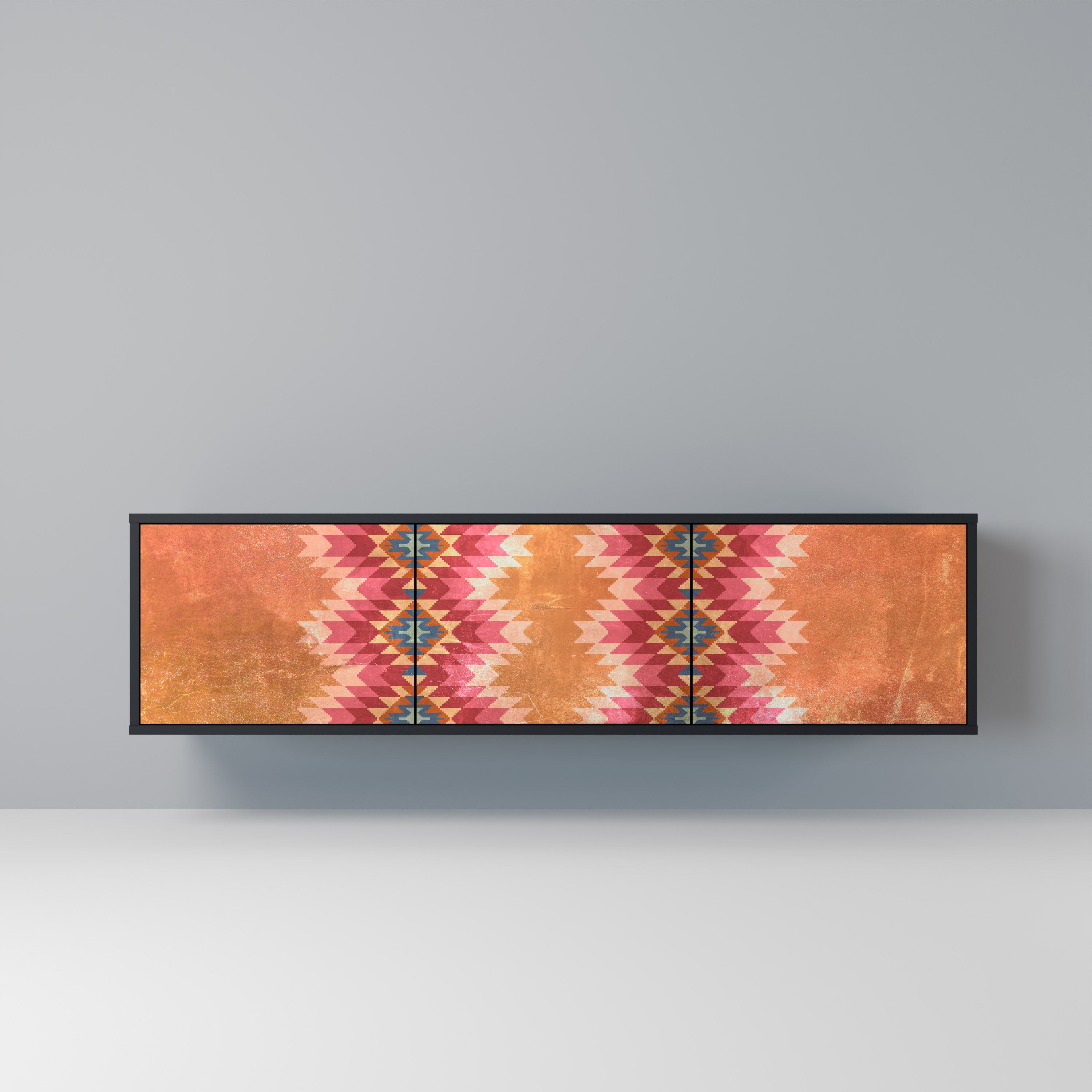 Mueble de TV INDIAN FOLK de 3 puertas con acabado negro