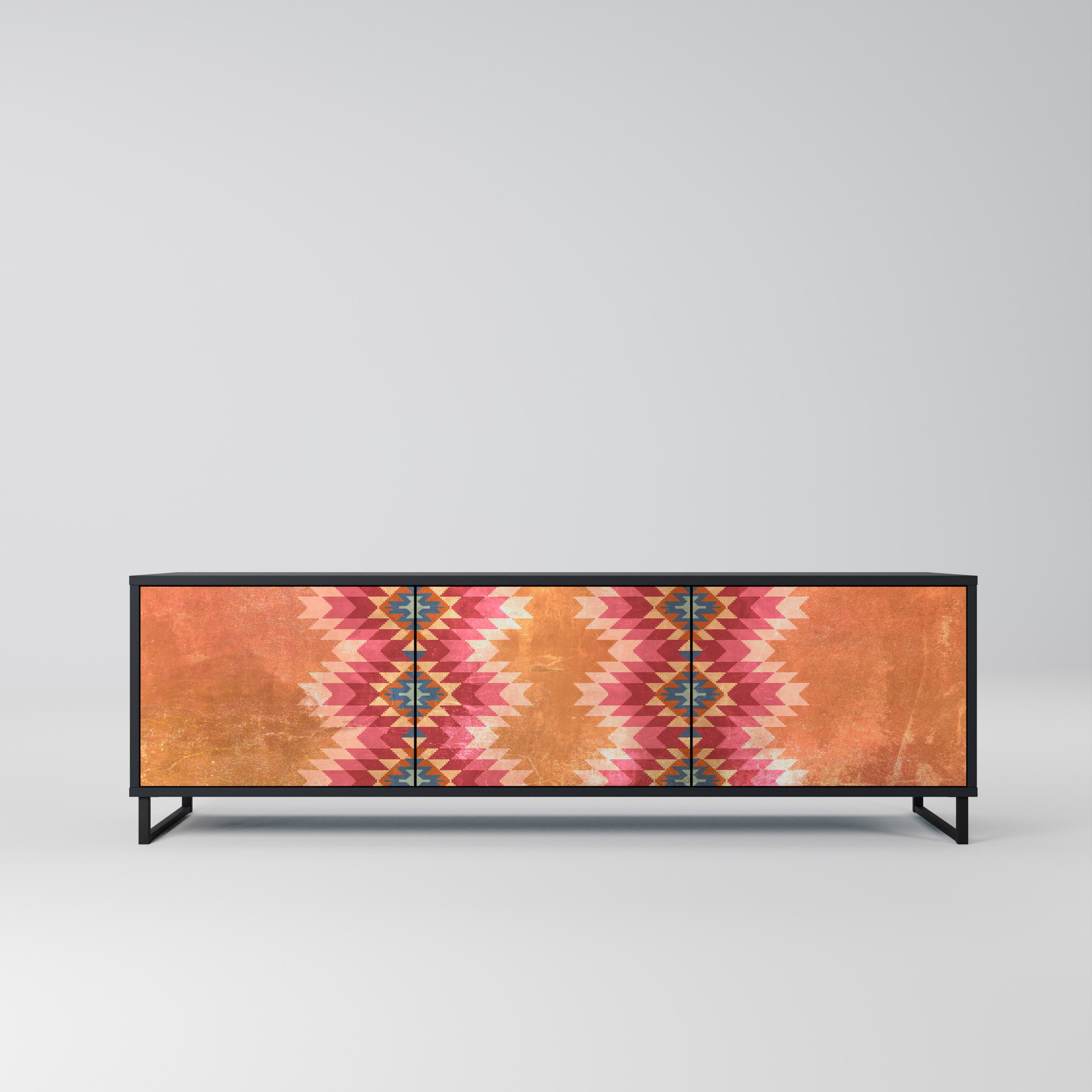 Mueble de TV INDIAN FOLK de 3 puertas con acabado negro
