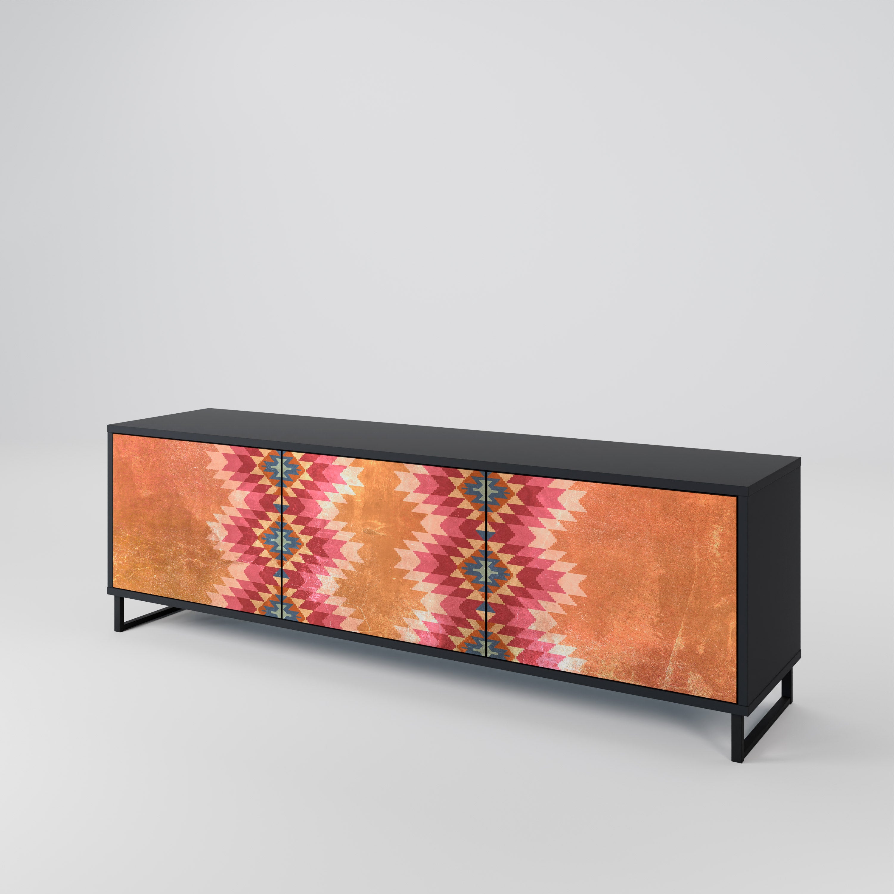 Mueble de TV INDIAN FOLK de 3 puertas con acabado negro