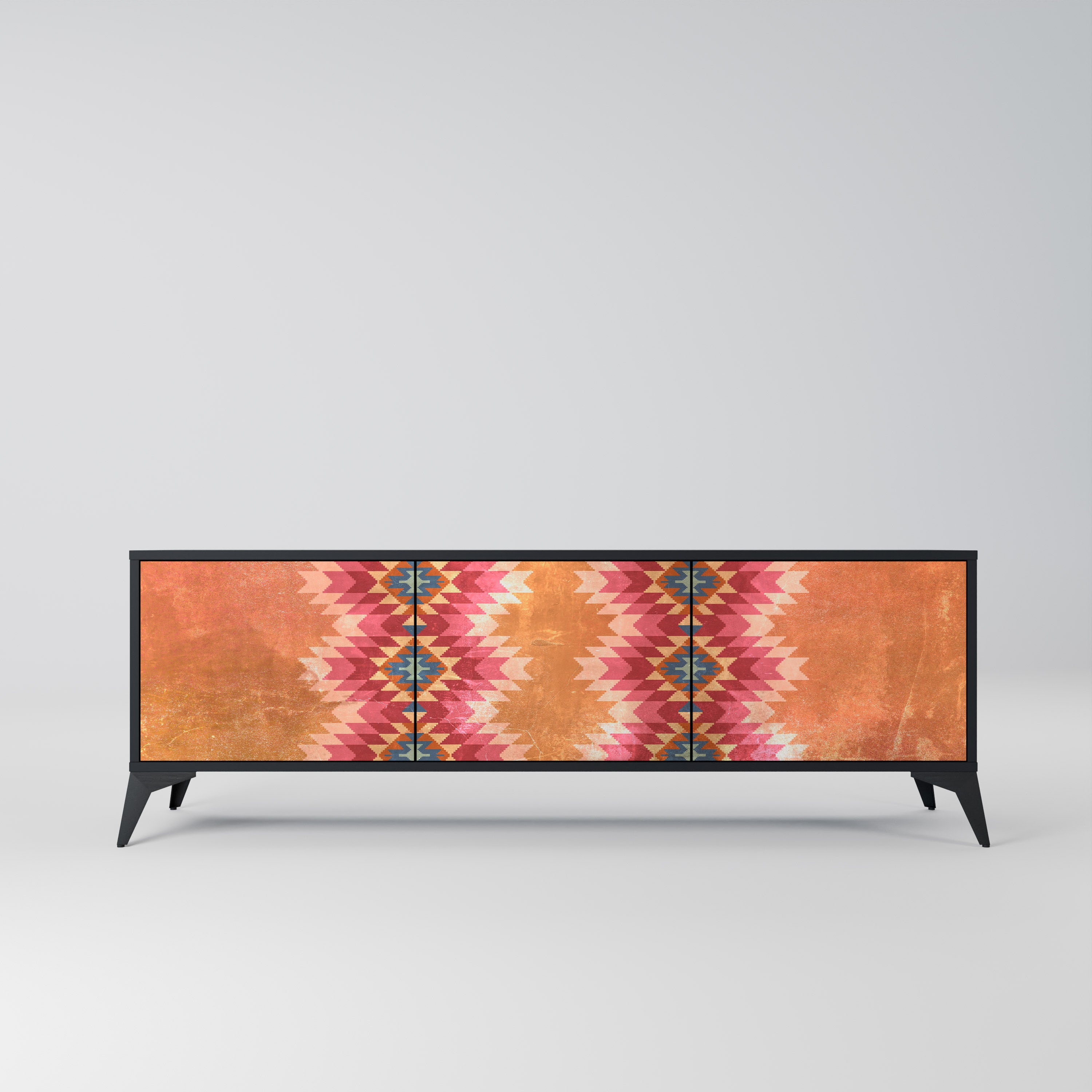 Mueble de TV INDIAN FOLK de 3 puertas con acabado negro