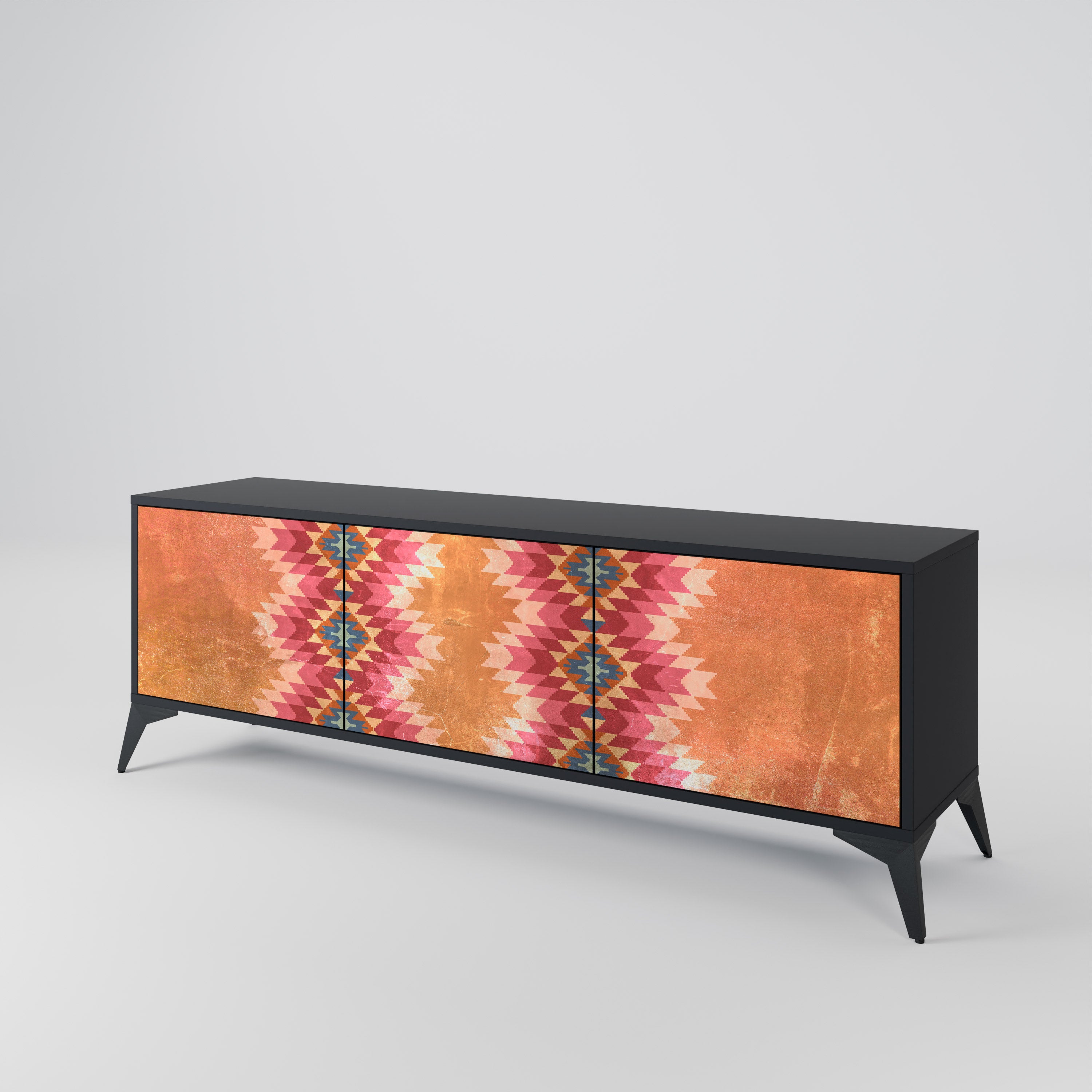 Mueble de TV INDIAN FOLK de 3 puertas con acabado negro