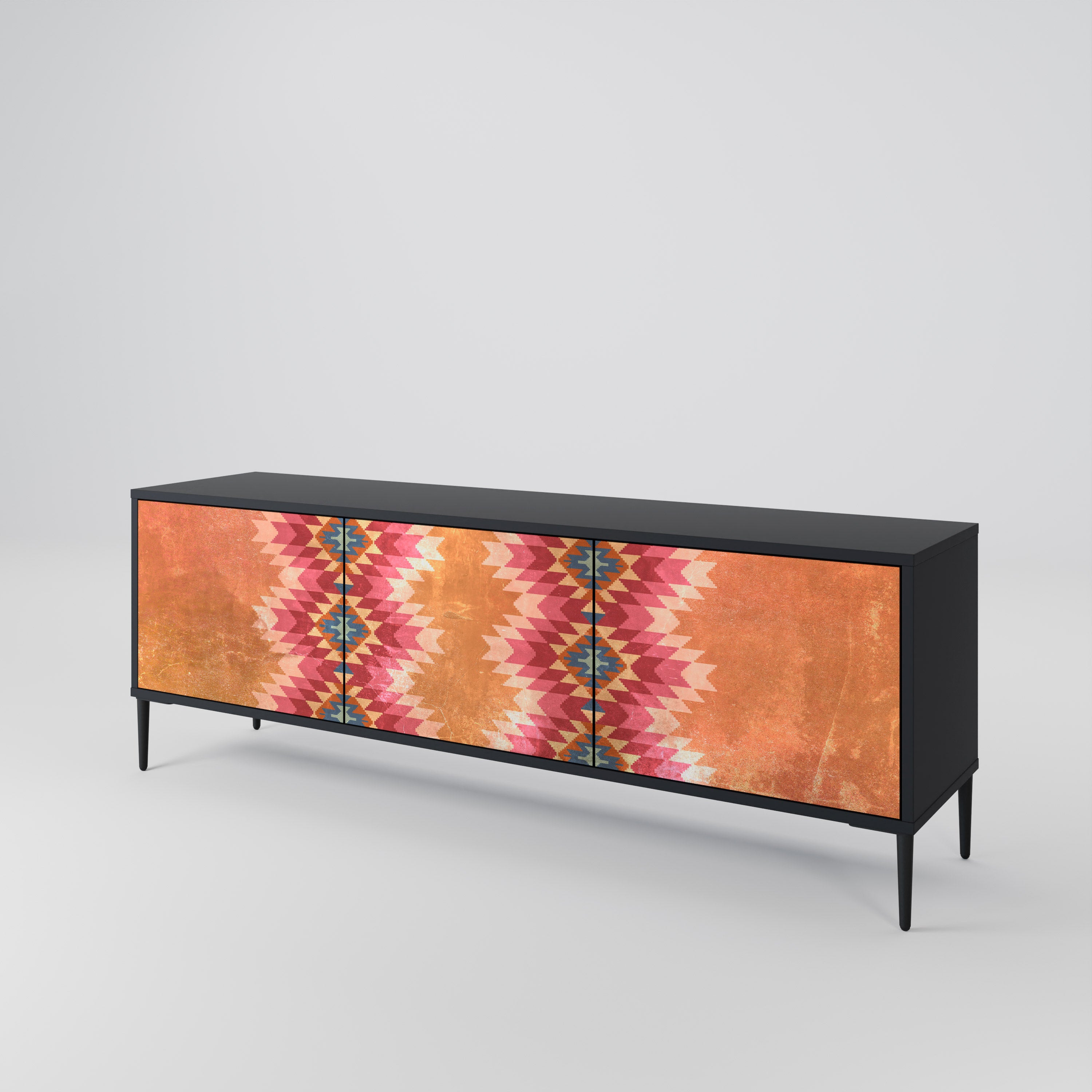 Mueble de TV INDIAN FOLK de 3 puertas con acabado negro