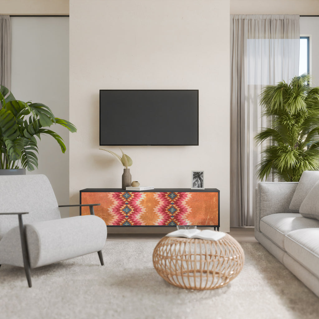 Mueble de TV INDIAN FOLK de 3 puertas con acabado negro