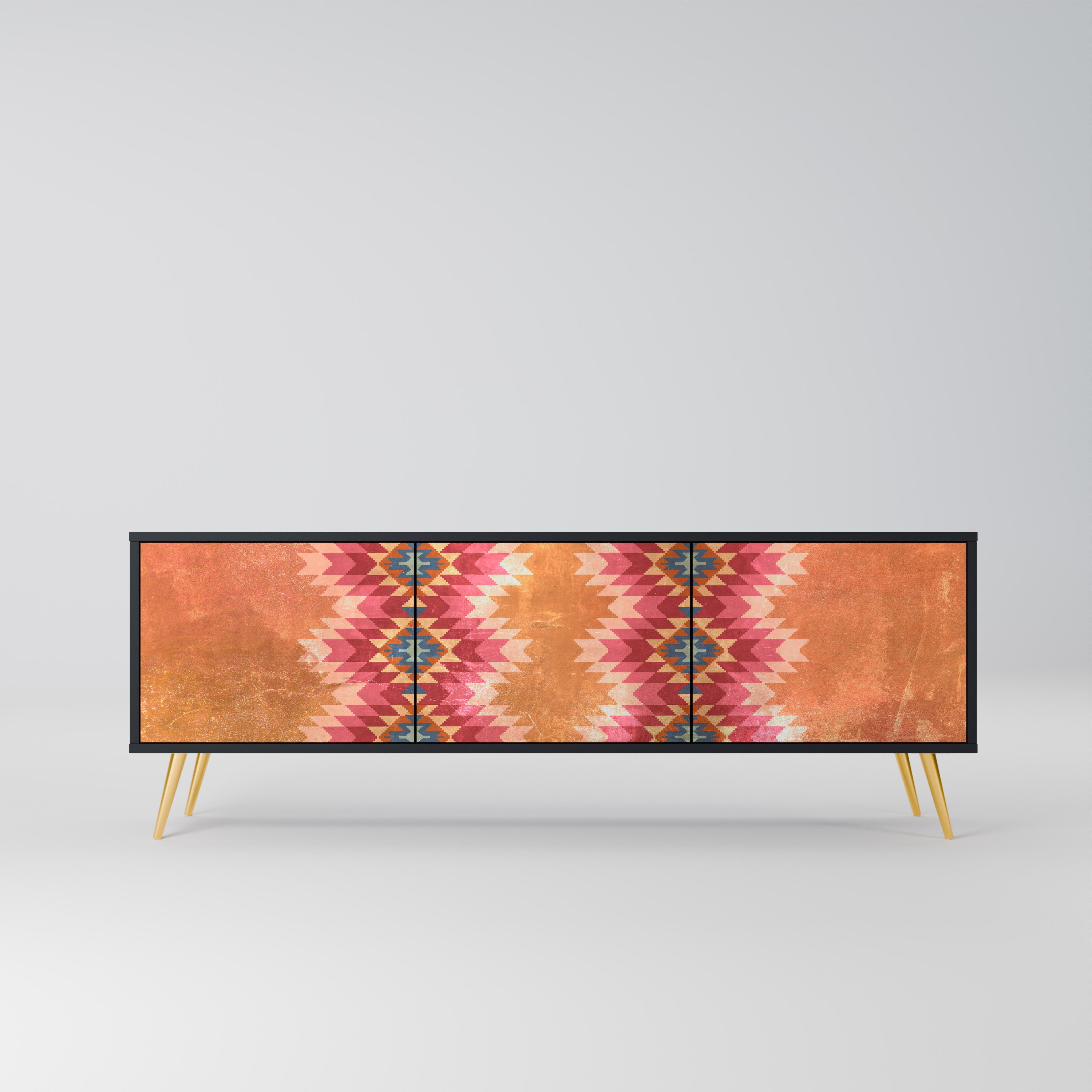 Mueble de TV INDIAN FOLK de 3 puertas con acabado negro