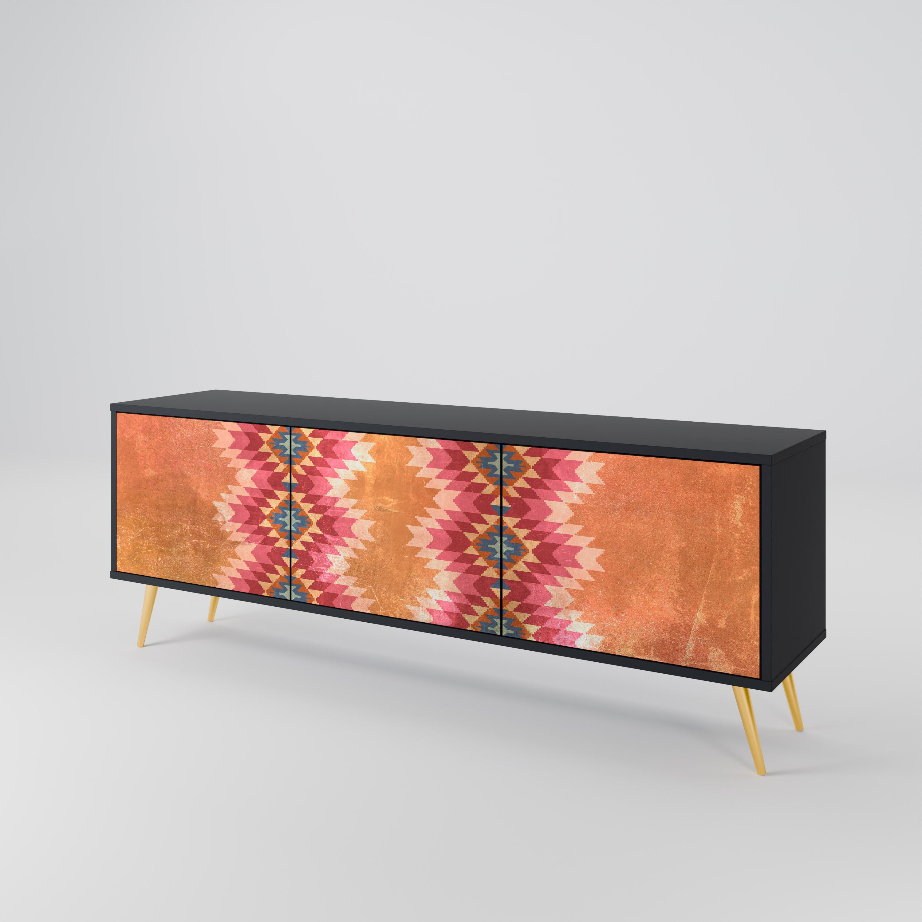 Mueble de TV INDIAN FOLK de 3 puertas con acabado negro