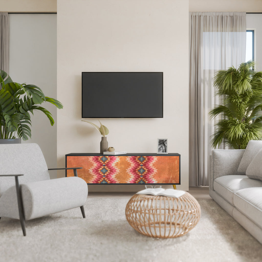 Mueble de TV INDIAN FOLK de 3 puertas con acabado negro
