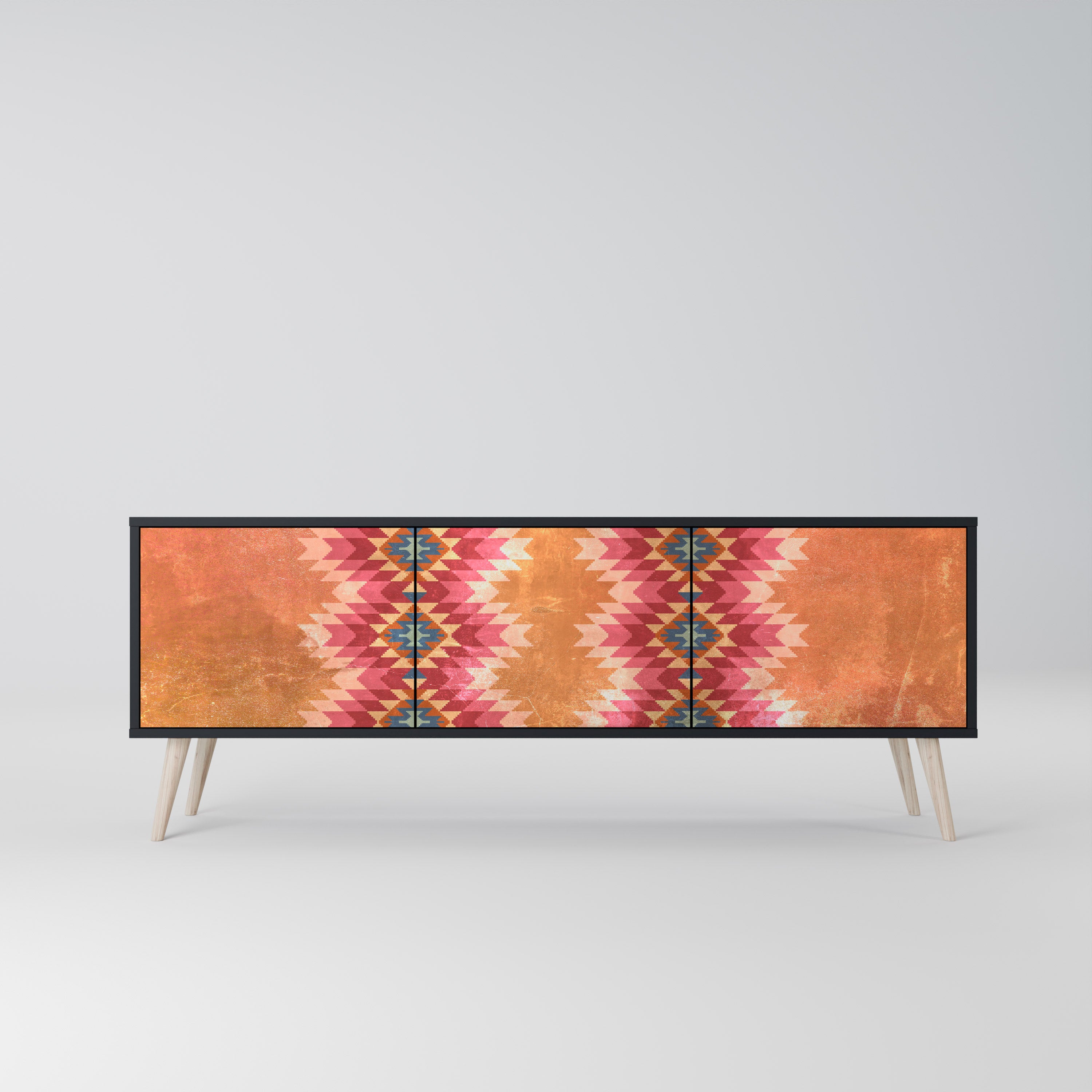 Mueble de TV INDIAN FOLK de 3 puertas con acabado negro