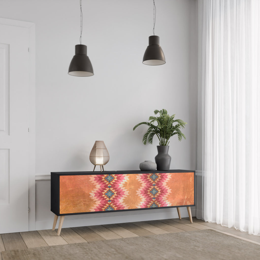 Mueble de TV INDIAN FOLK de 3 puertas con acabado negro