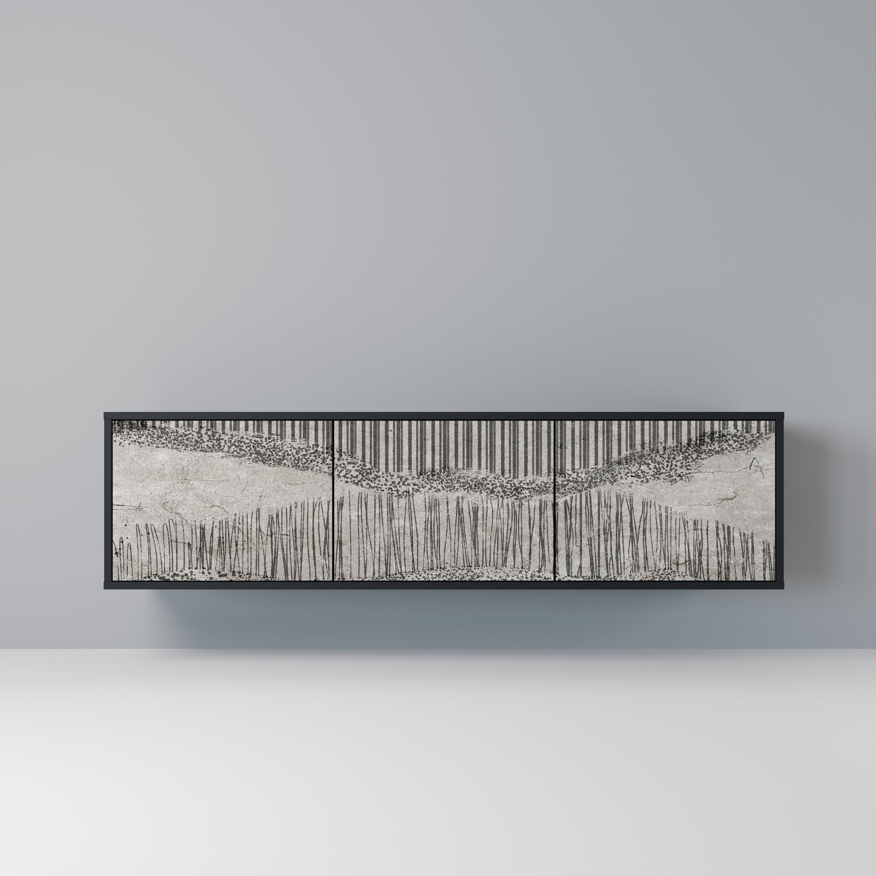 Mueble de TV de 3 puertas GRAIN LINES con acabado negro