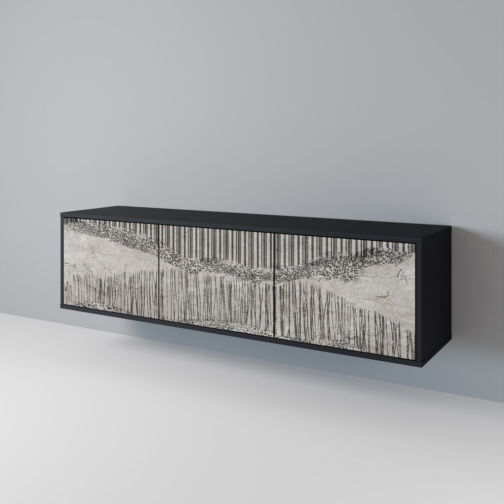 Mueble de TV de 3 puertas GRAIN LINES con acabado negro