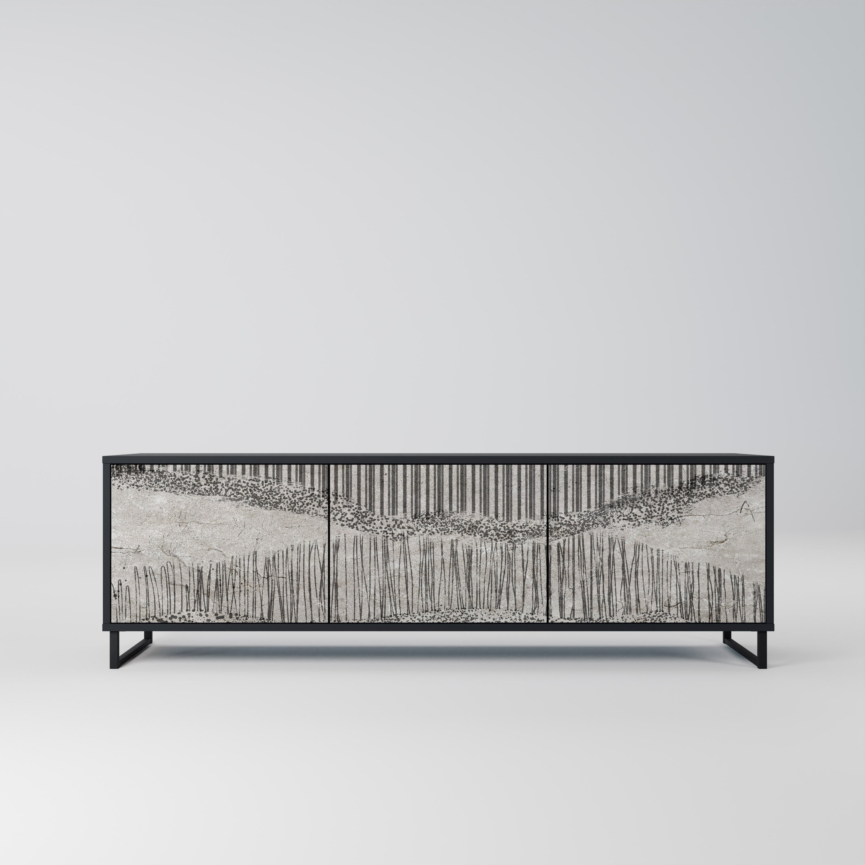 Mueble de TV de 3 puertas GRAIN LINES con acabado negro