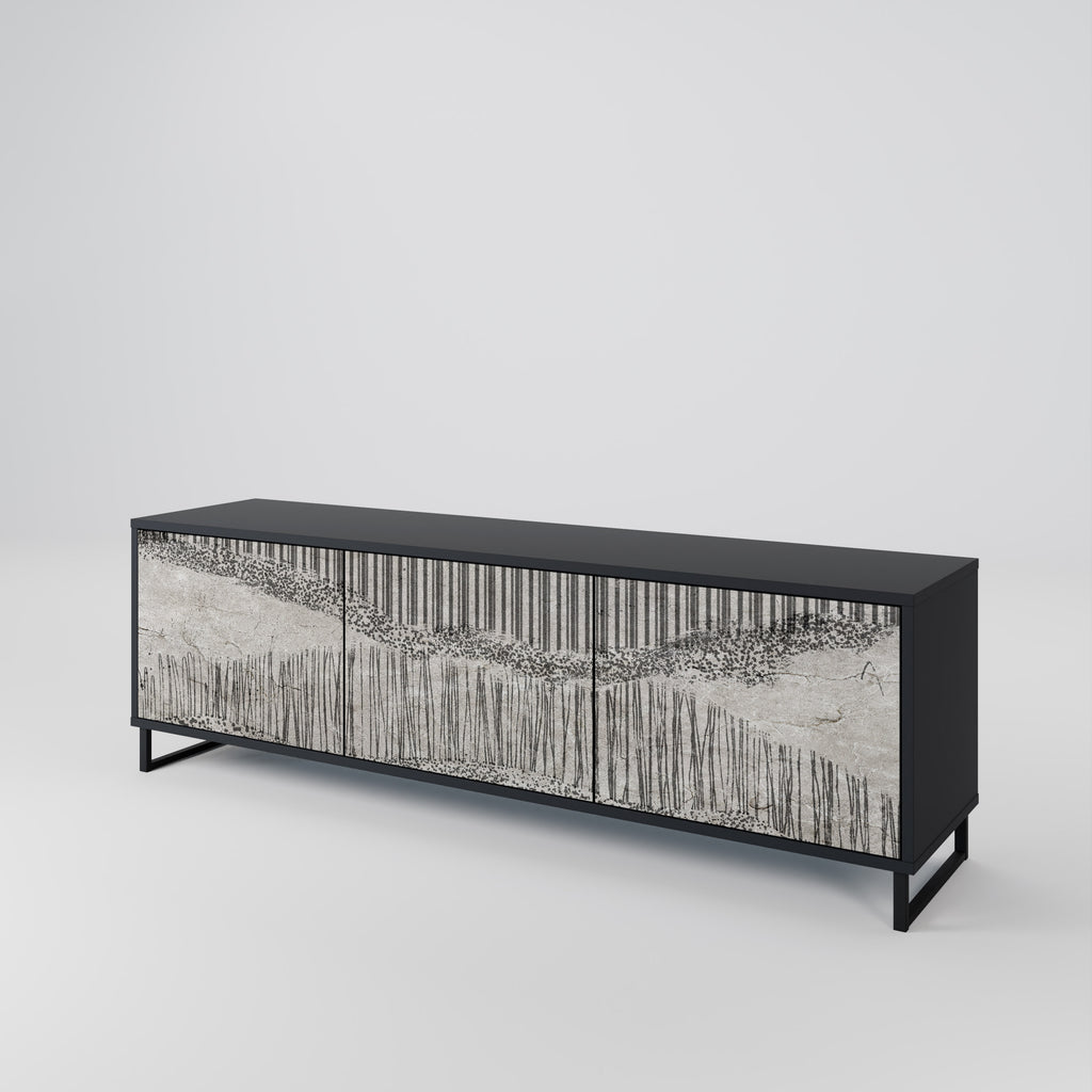 Mueble de TV de 3 puertas GRAIN LINES con acabado negro