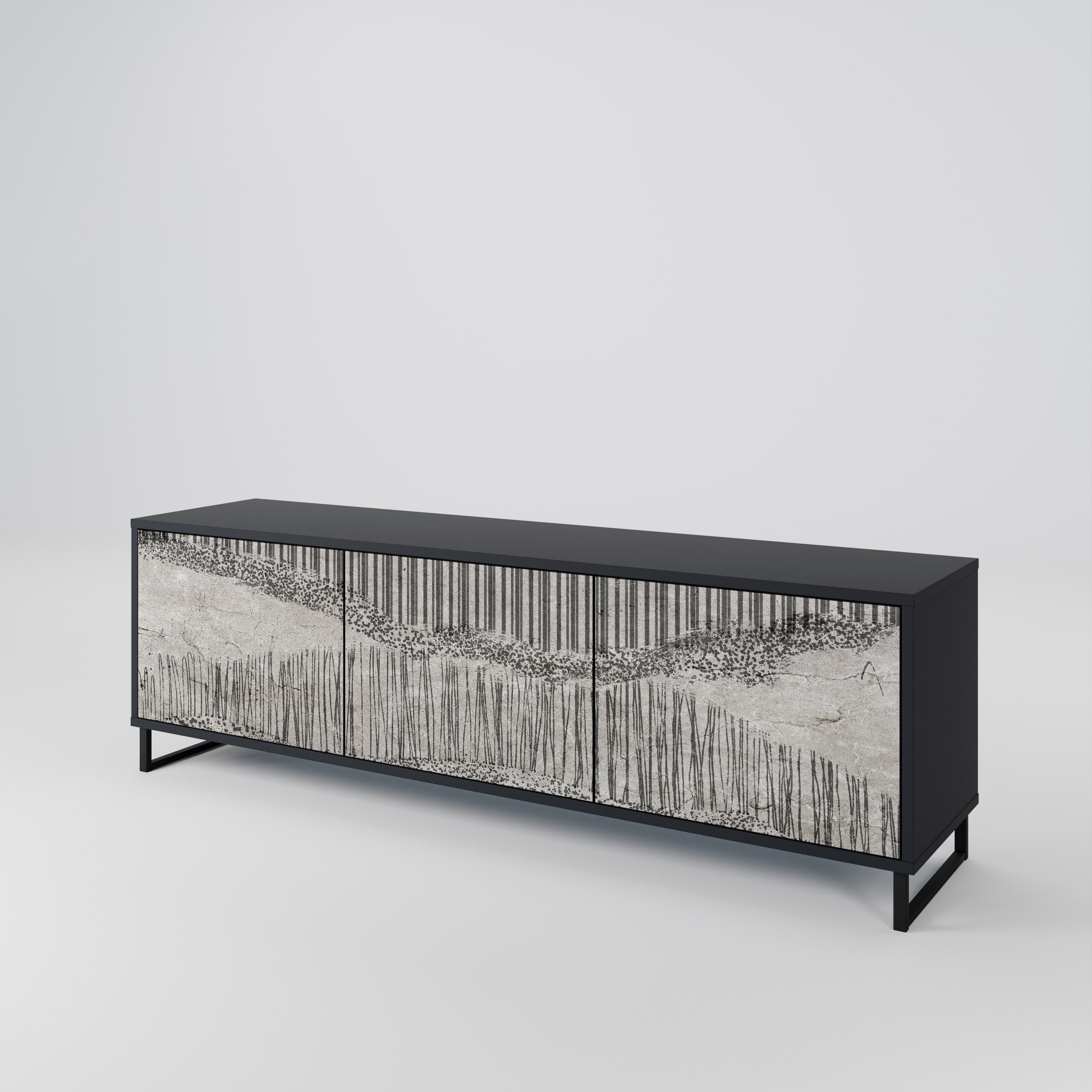 Mueble de TV de 3 puertas GRAIN LINES con acabado negro