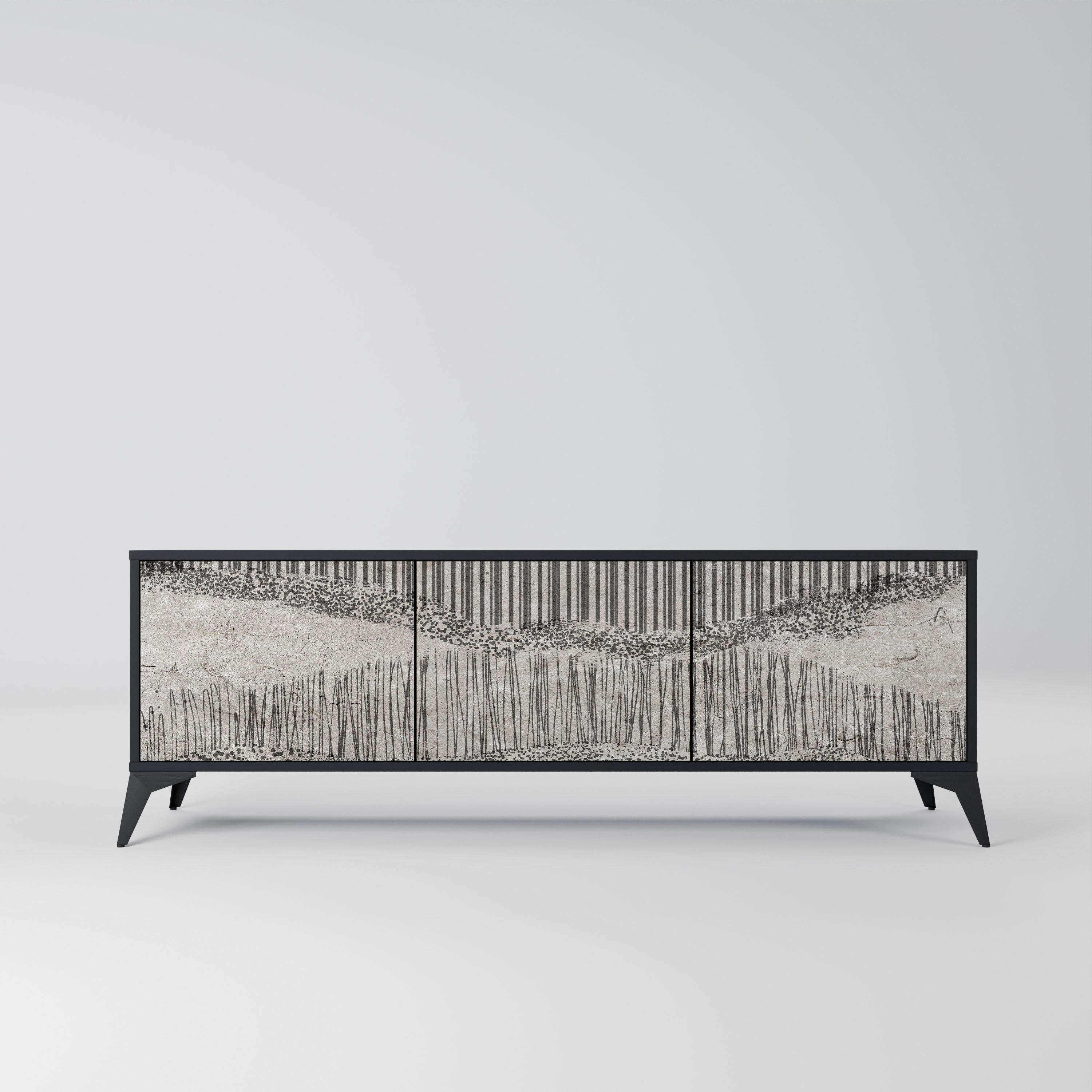 Mueble de TV de 3 puertas GRAIN LINES con acabado negro