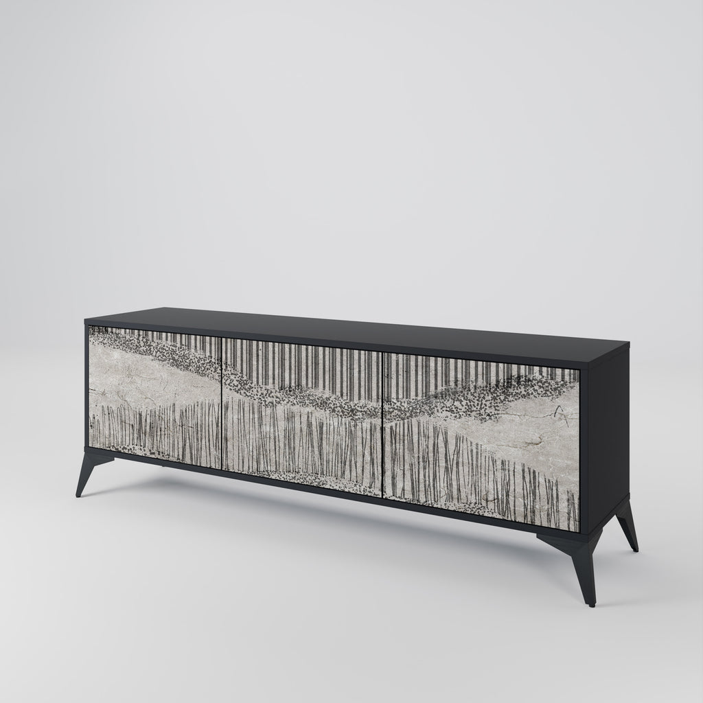 Mueble de TV de 3 puertas GRAIN LINES con acabado negro