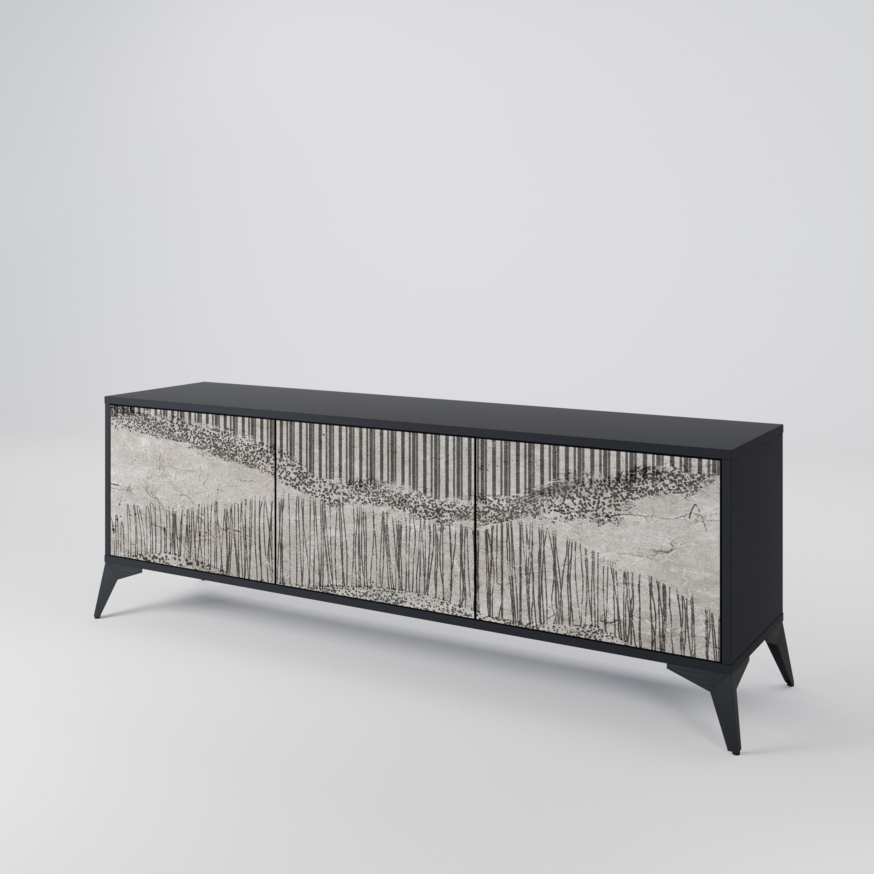 Mueble de TV de 3 puertas GRAIN LINES con acabado negro
