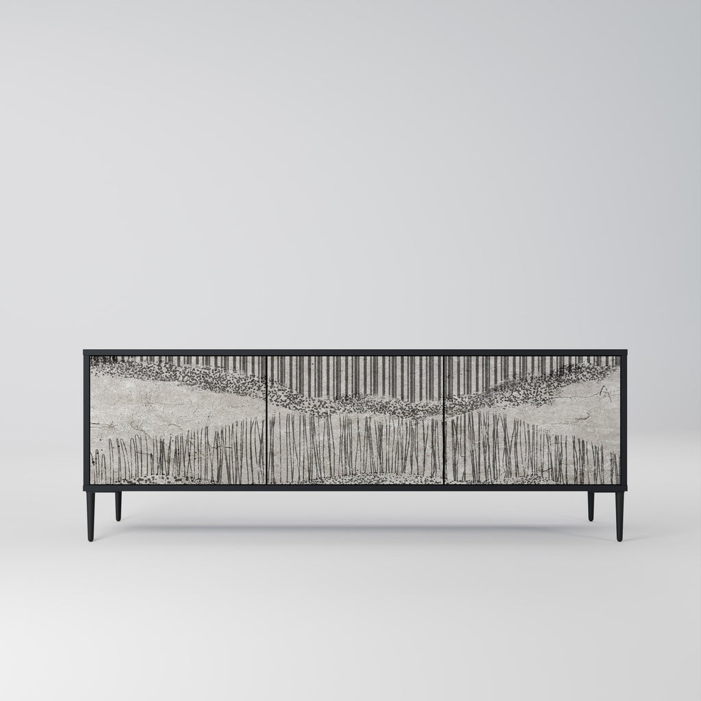 Mueble de TV de 3 puertas GRAIN LINES con acabado negro