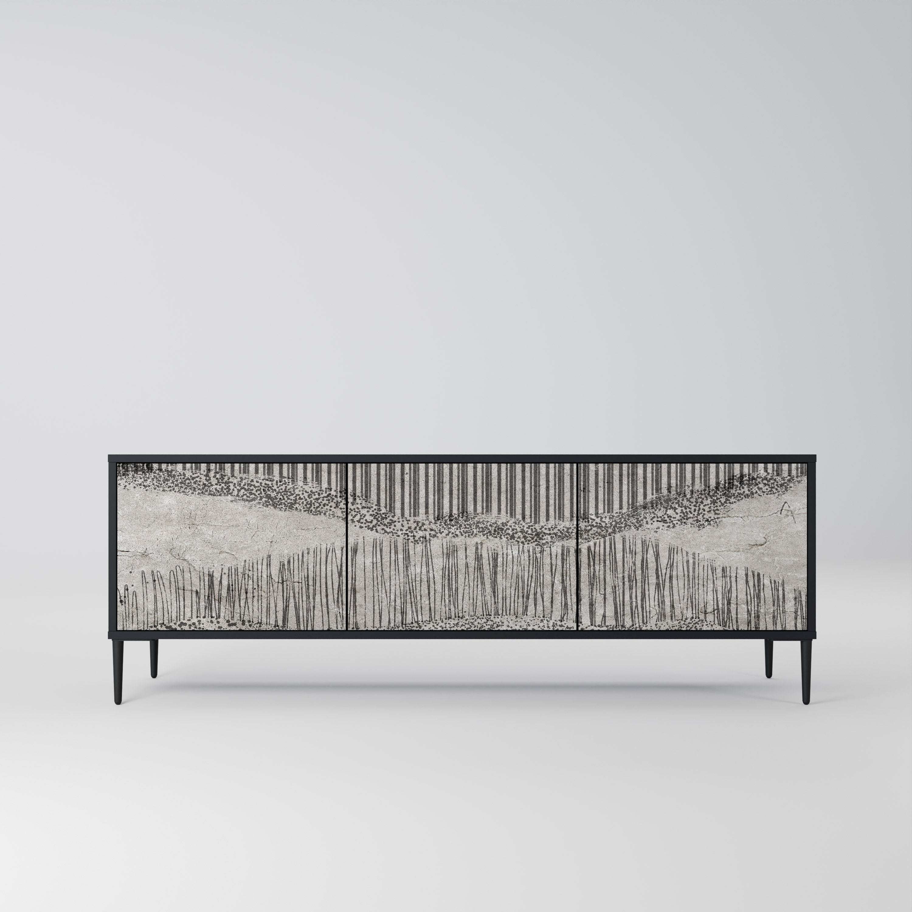 Mueble de TV de 3 puertas GRAIN LINES con acabado negro