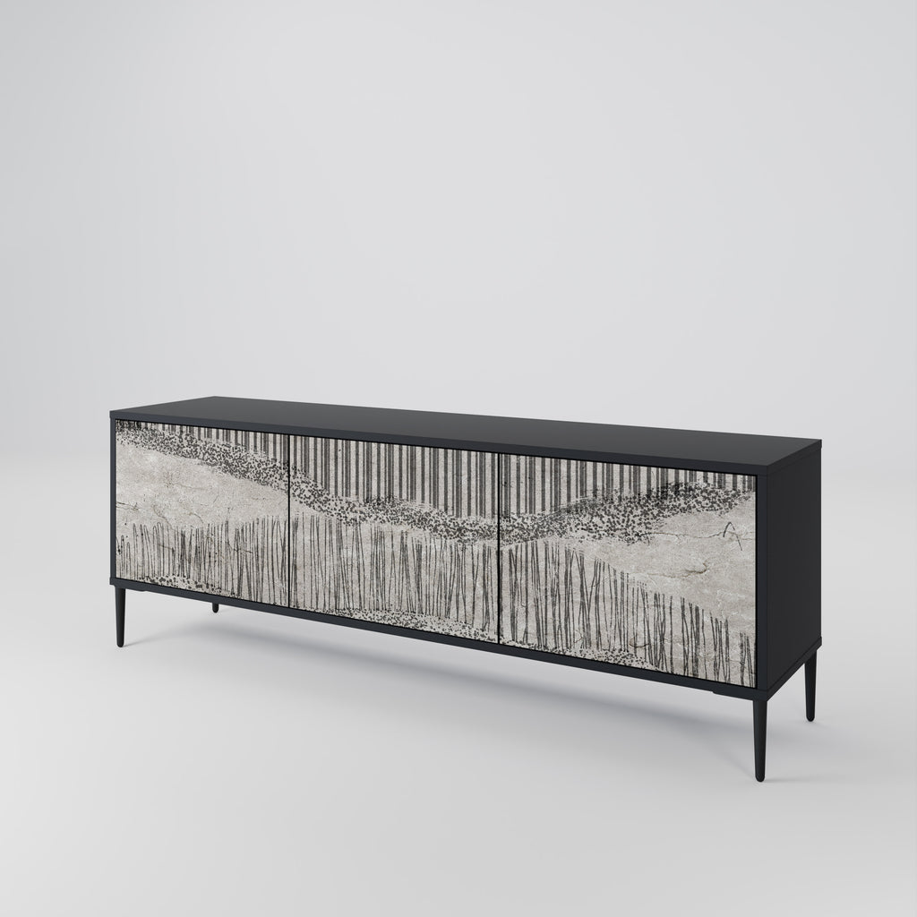 Mueble de TV de 3 puertas GRAIN LINES con acabado negro