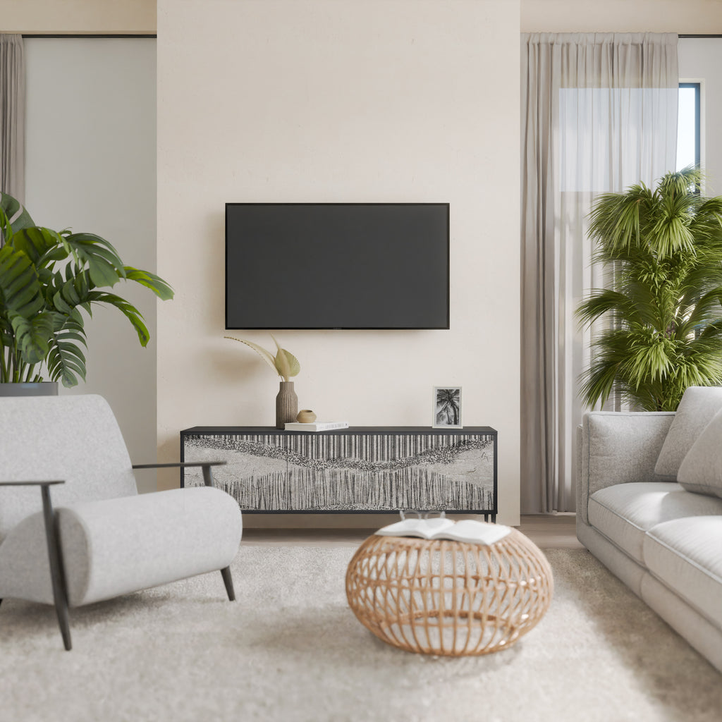 Mueble de TV de 3 puertas GRAIN LINES con acabado negro