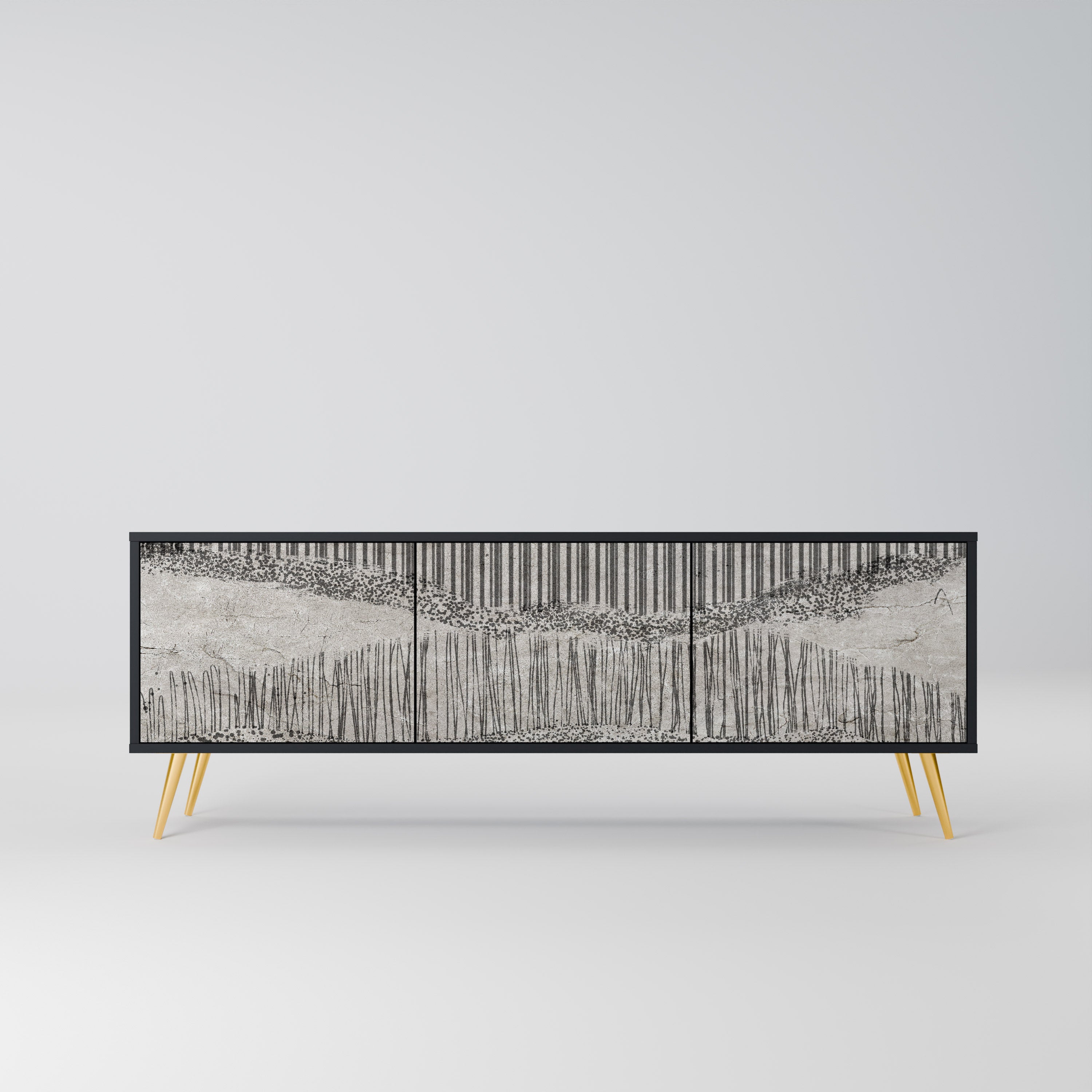 Mueble de TV de 3 puertas GRAIN LINES con acabado negro