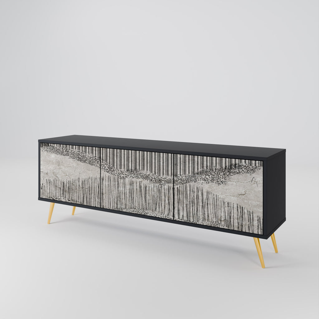 Mueble de TV de 3 puertas GRAIN LINES con acabado negro