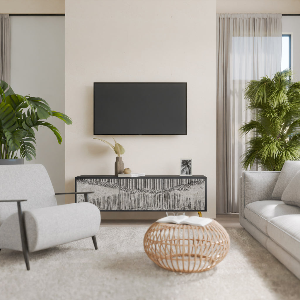 Mueble de TV de 3 puertas GRAIN LINES con acabado negro