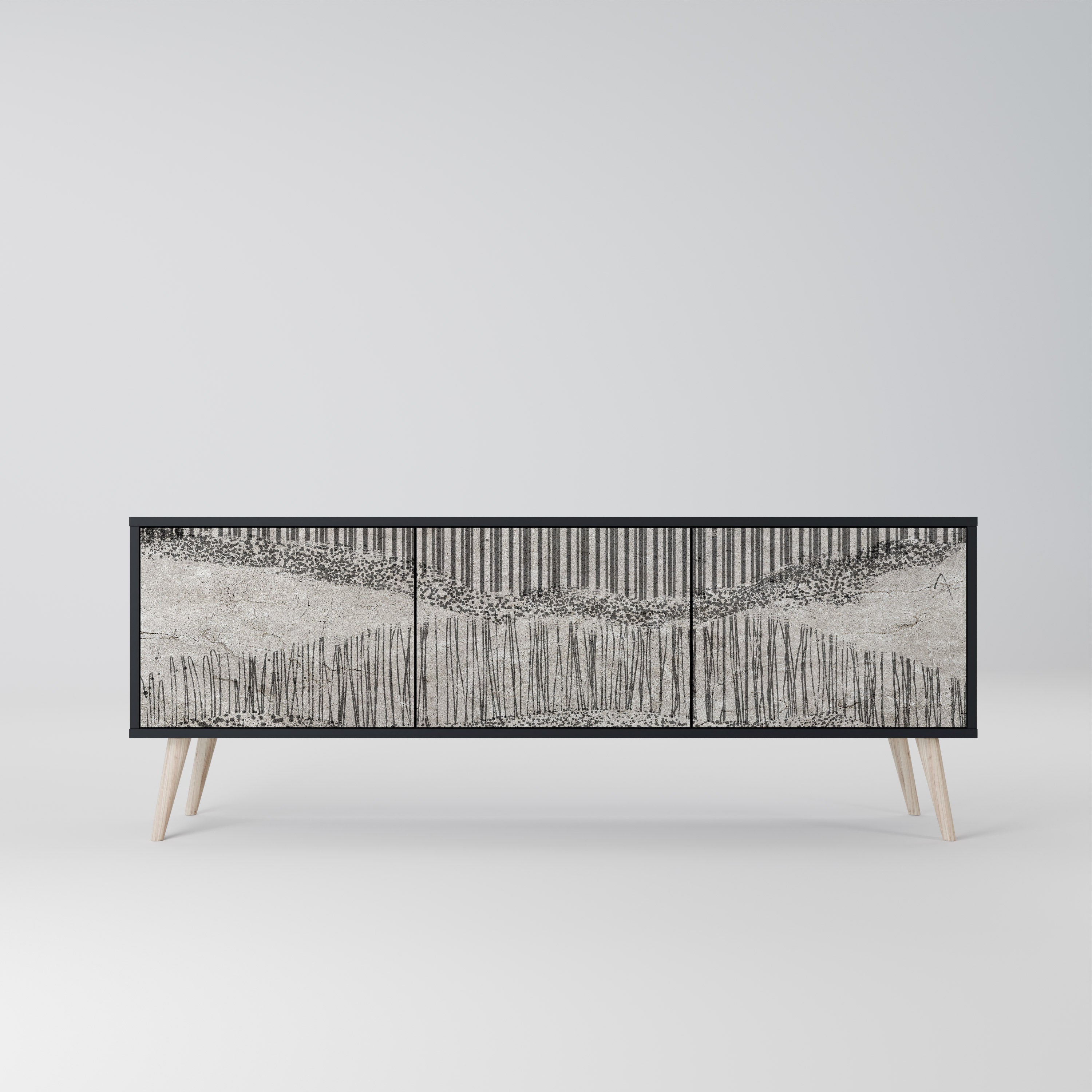 Mueble de TV de 3 puertas GRAIN LINES con acabado negro