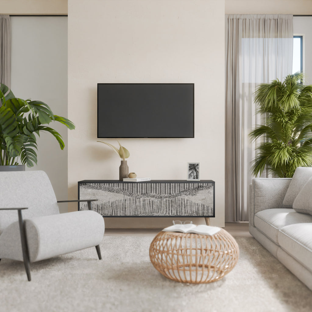 Mueble de TV de 3 puertas GRAIN LINES con acabado negro