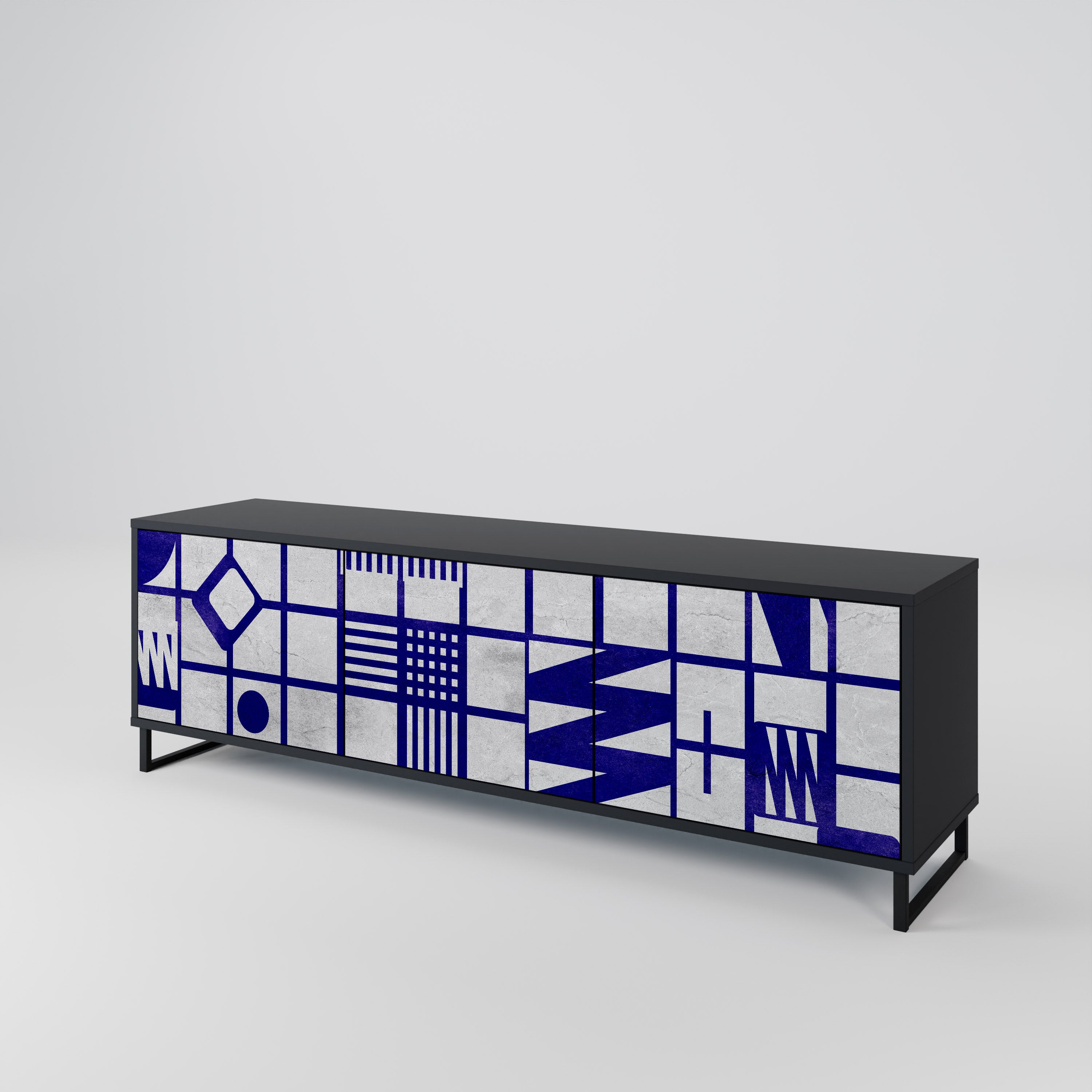 Mueble de TV de 3 puertas THE RIGHT PLACES con acabado negro