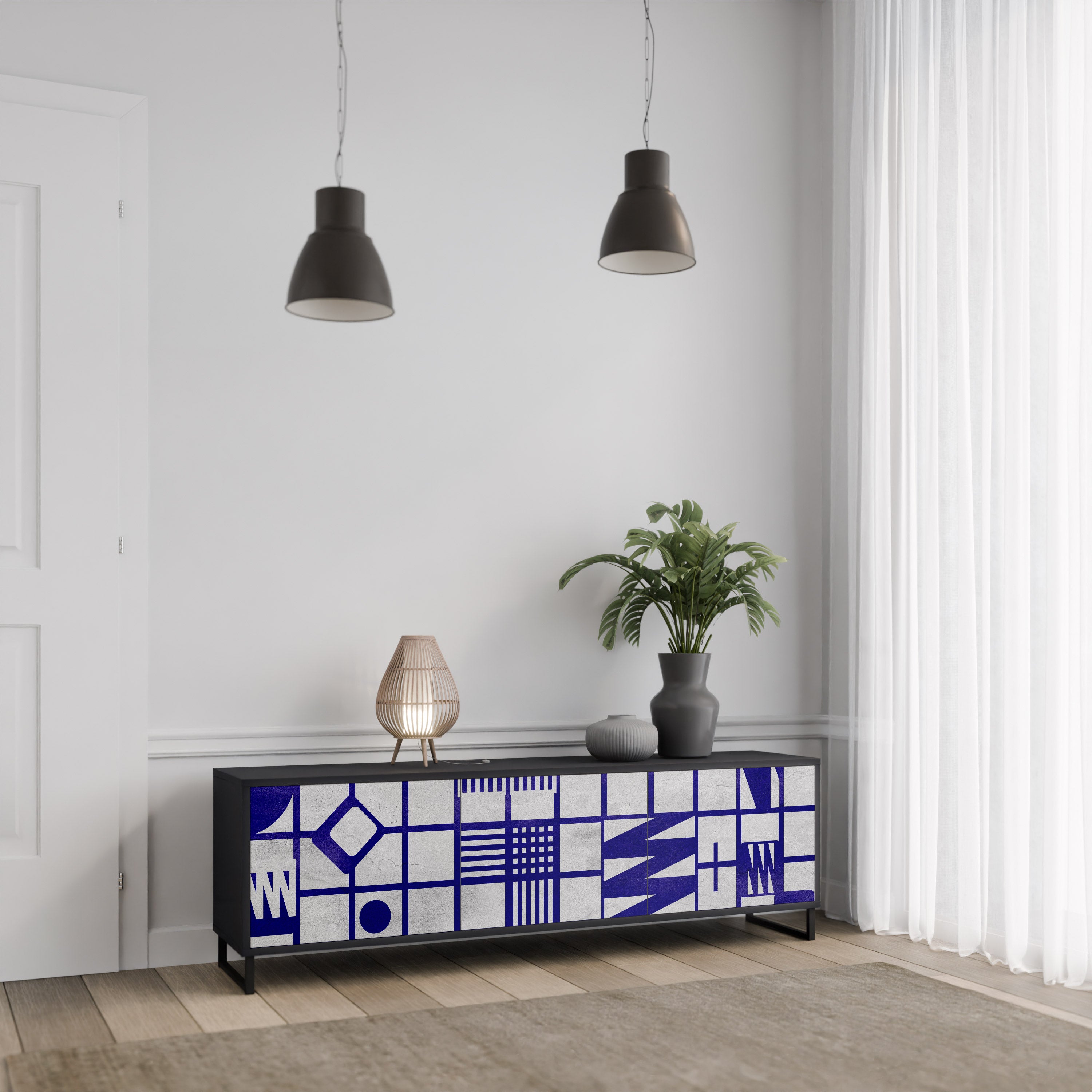 Mueble de TV de 3 puertas THE RIGHT PLACES con acabado negro