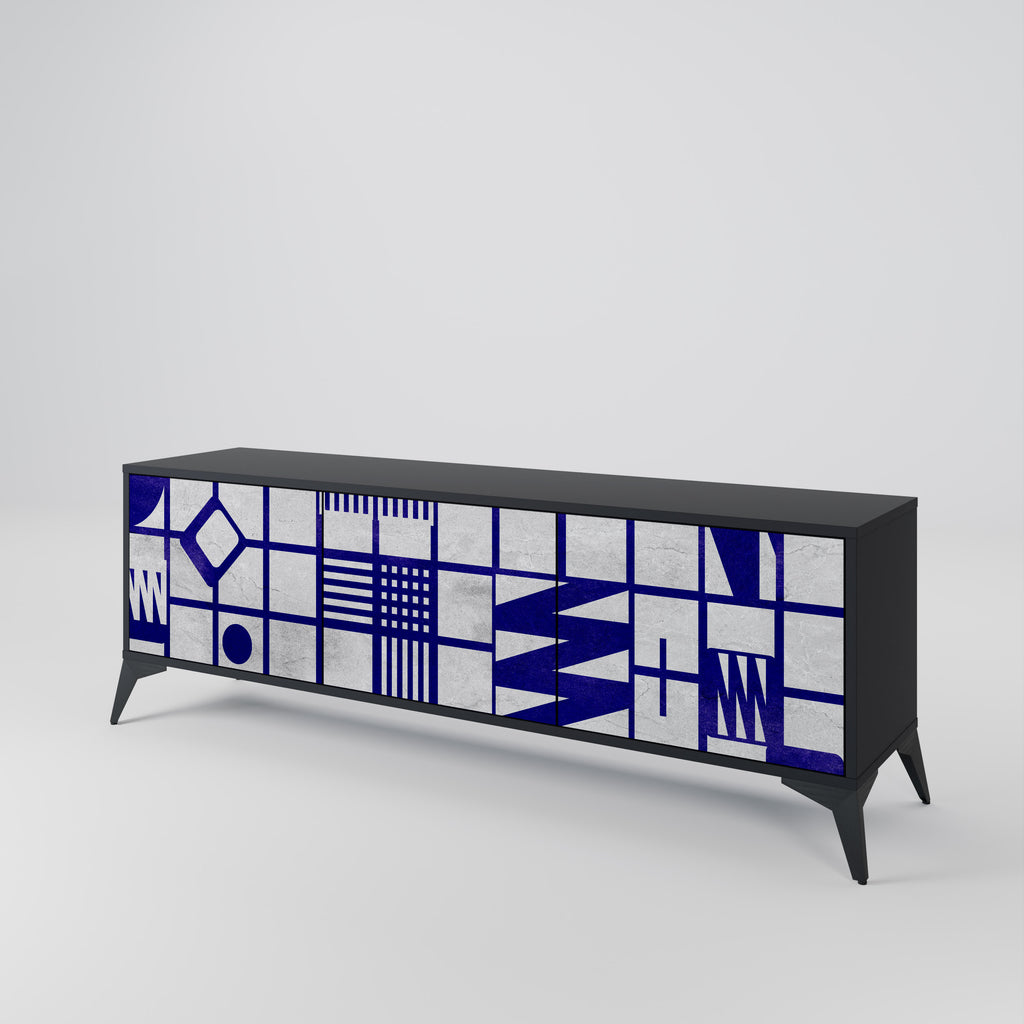 Mueble de TV de 3 puertas THE RIGHT PLACES con acabado negro