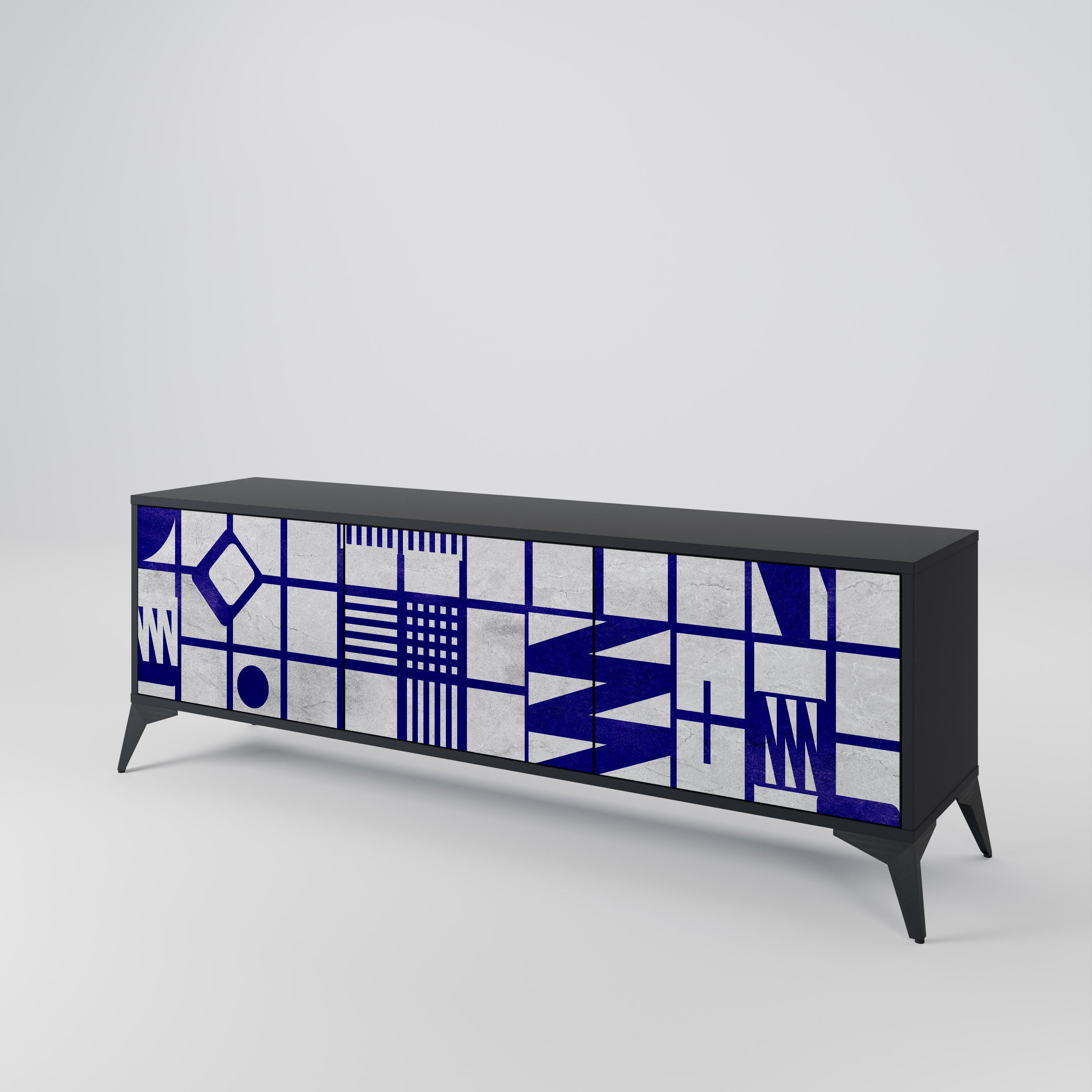Mueble de TV de 3 puertas THE RIGHT PLACES con acabado negro