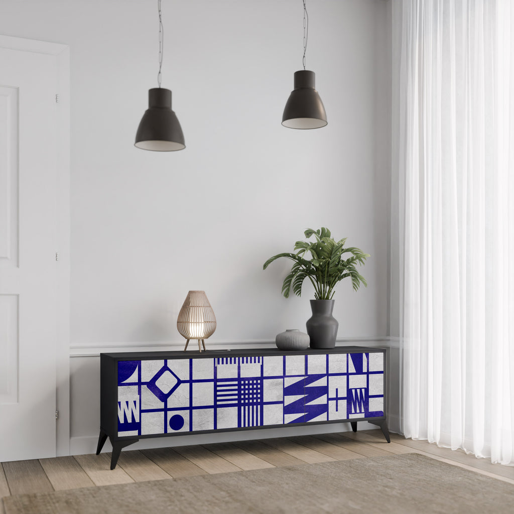 Mueble de TV de 3 puertas THE RIGHT PLACES con acabado negro